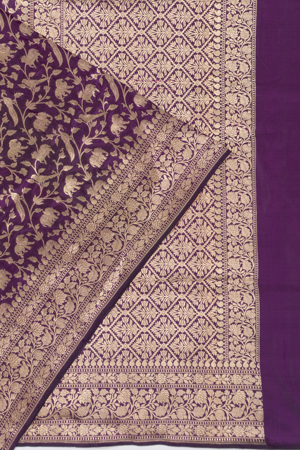 Banarasi Silk Shikargah Jaal Purple Saree