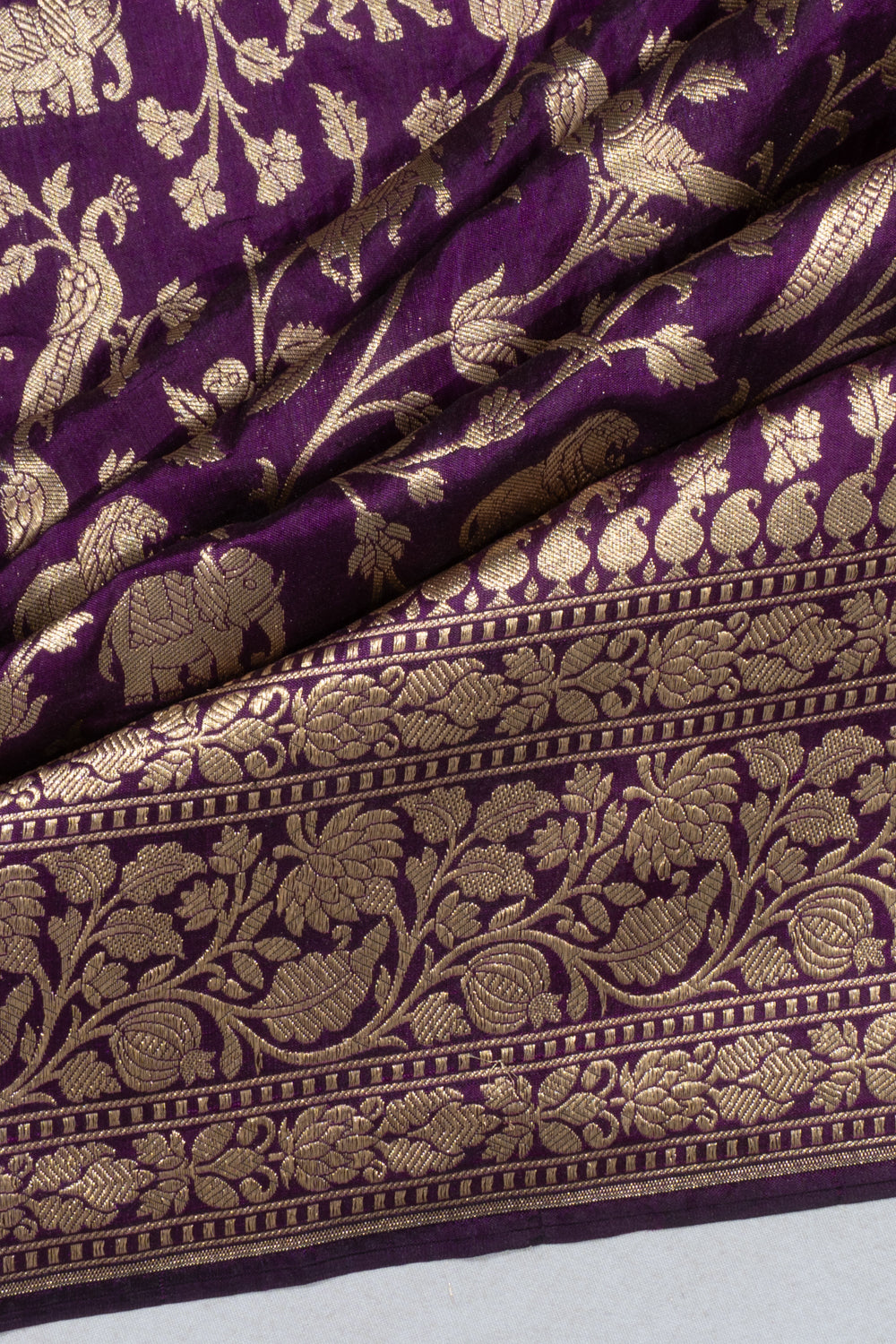 Banarasi Silk Shikargah Jaal Purple Saree