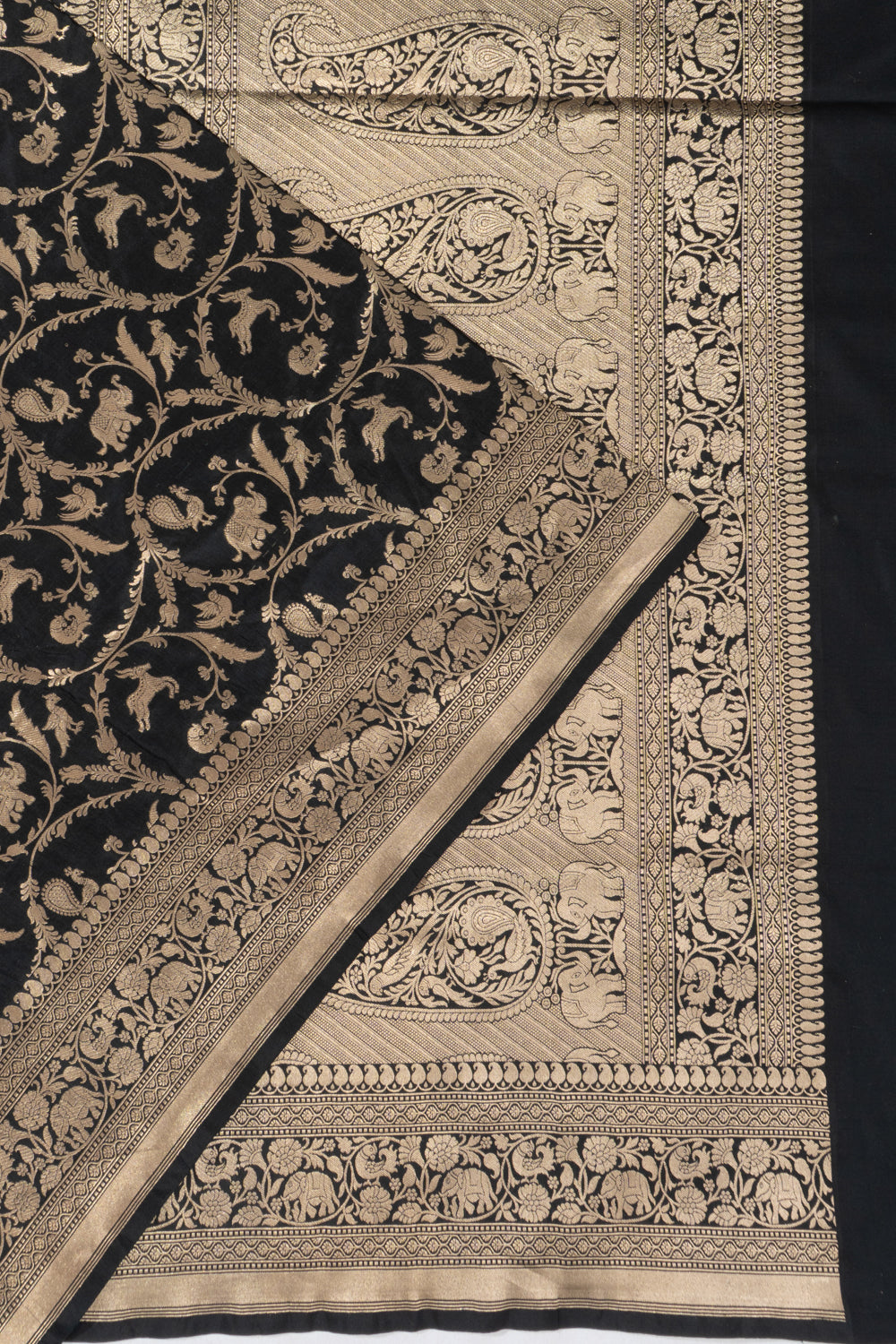 Banarasi Silk Shikargah Jaal Black Saree