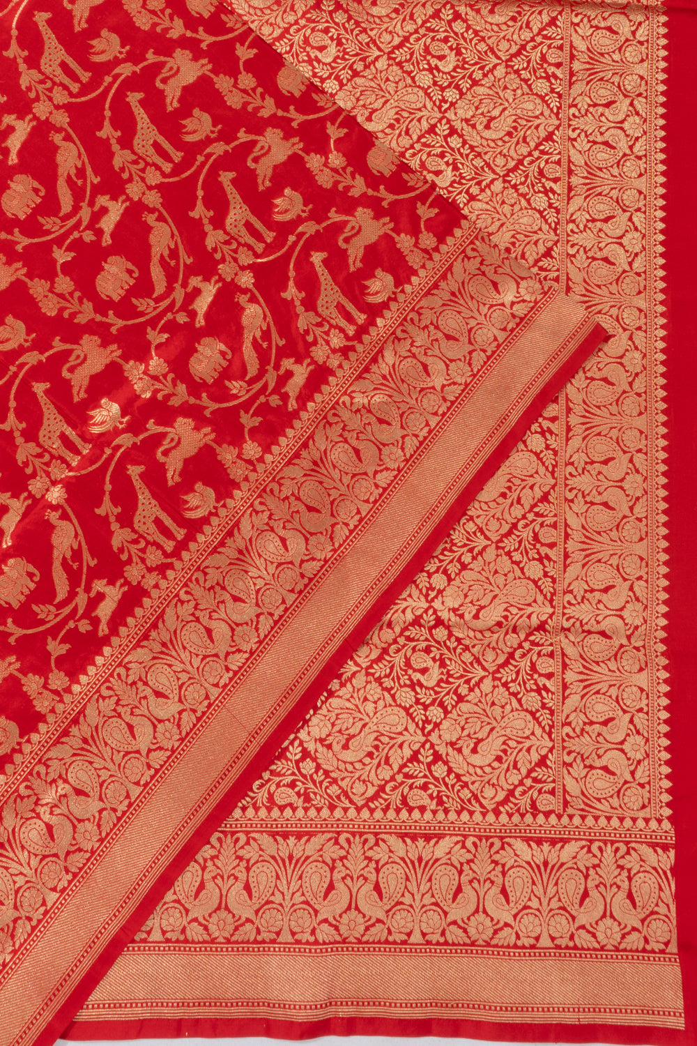 Banarasi Silk Shikargah Jaal Red Saree