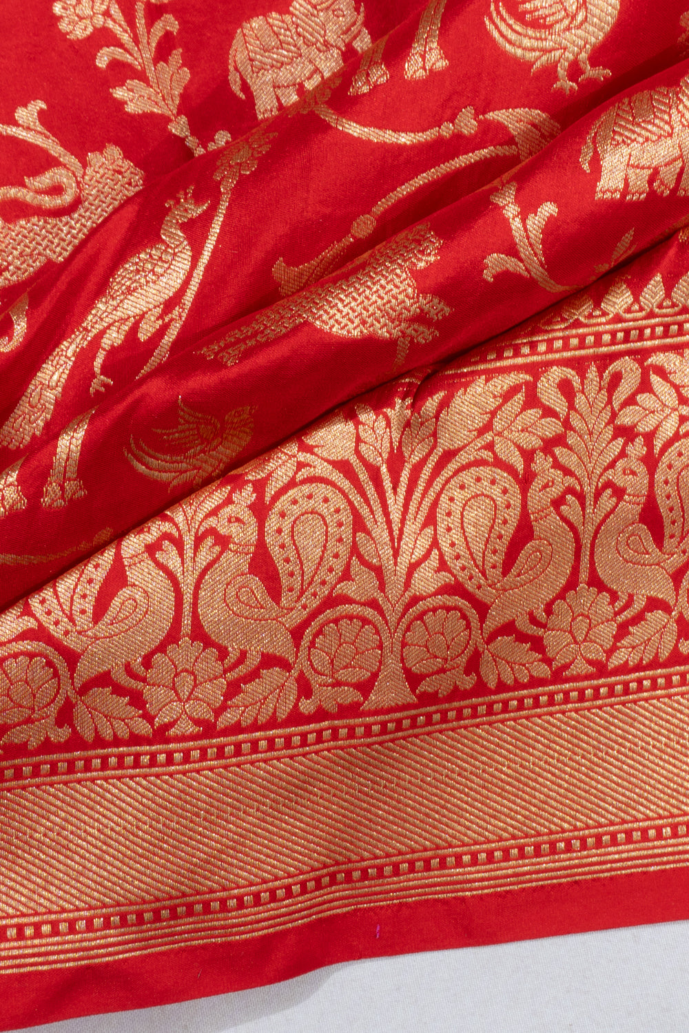 Banarasi Silk Shikargah Jaal Red Saree