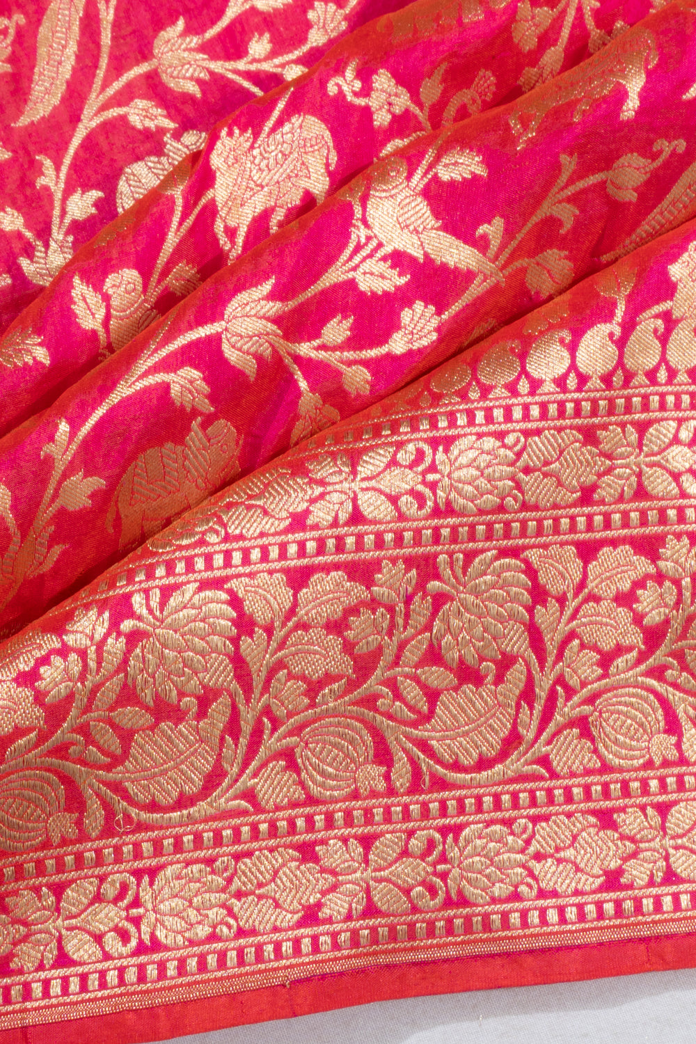Banarasi Silk Shikargah Dual Tone Pink And Orange Saree
