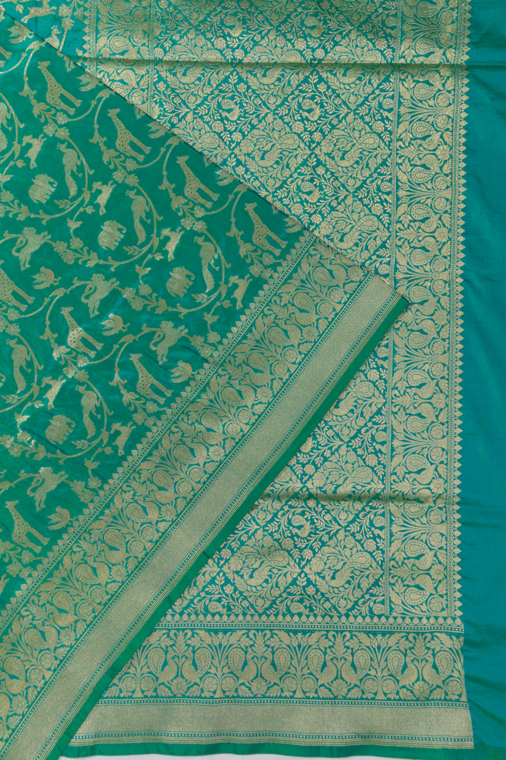 Banarasi Silk Shikargah Jaal Sea Green Saree