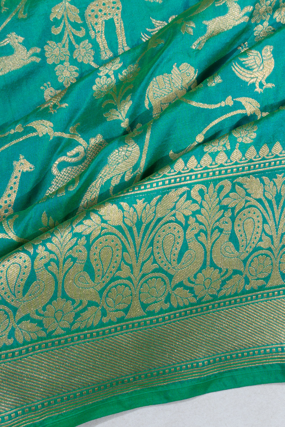 Banarasi Silk Shikargah Jaal Sea Green Saree