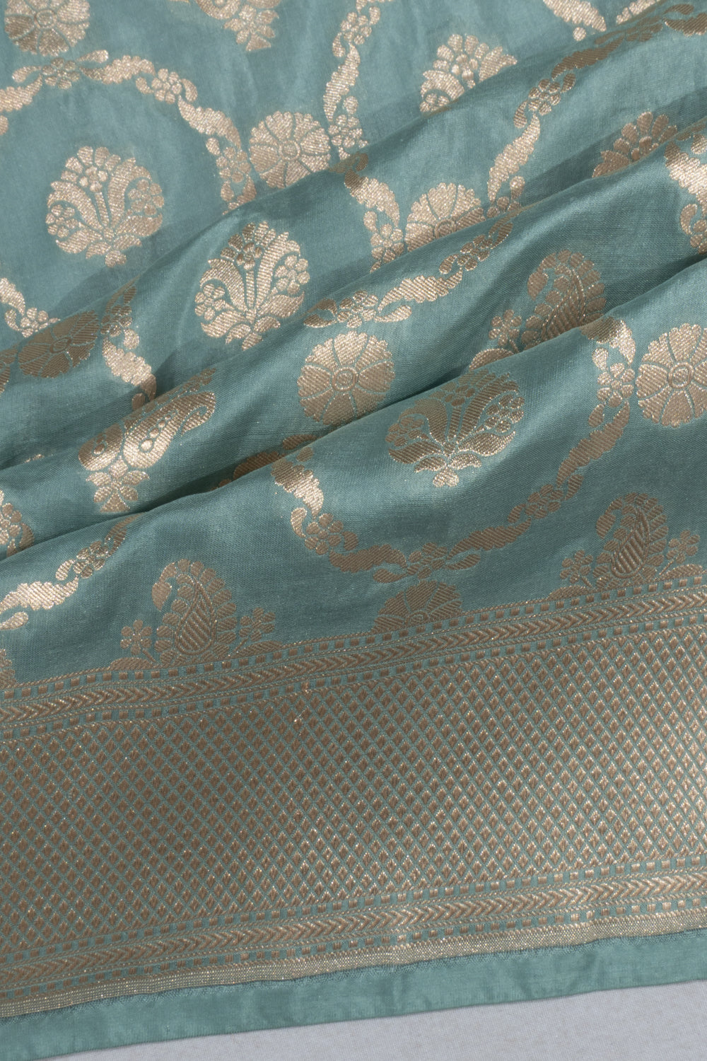 Banarasi Silk Brocade Pastel Blue Saree