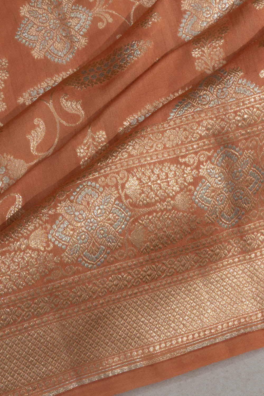 Banarasi Katan Silk Brocade Pastel Orange Saree