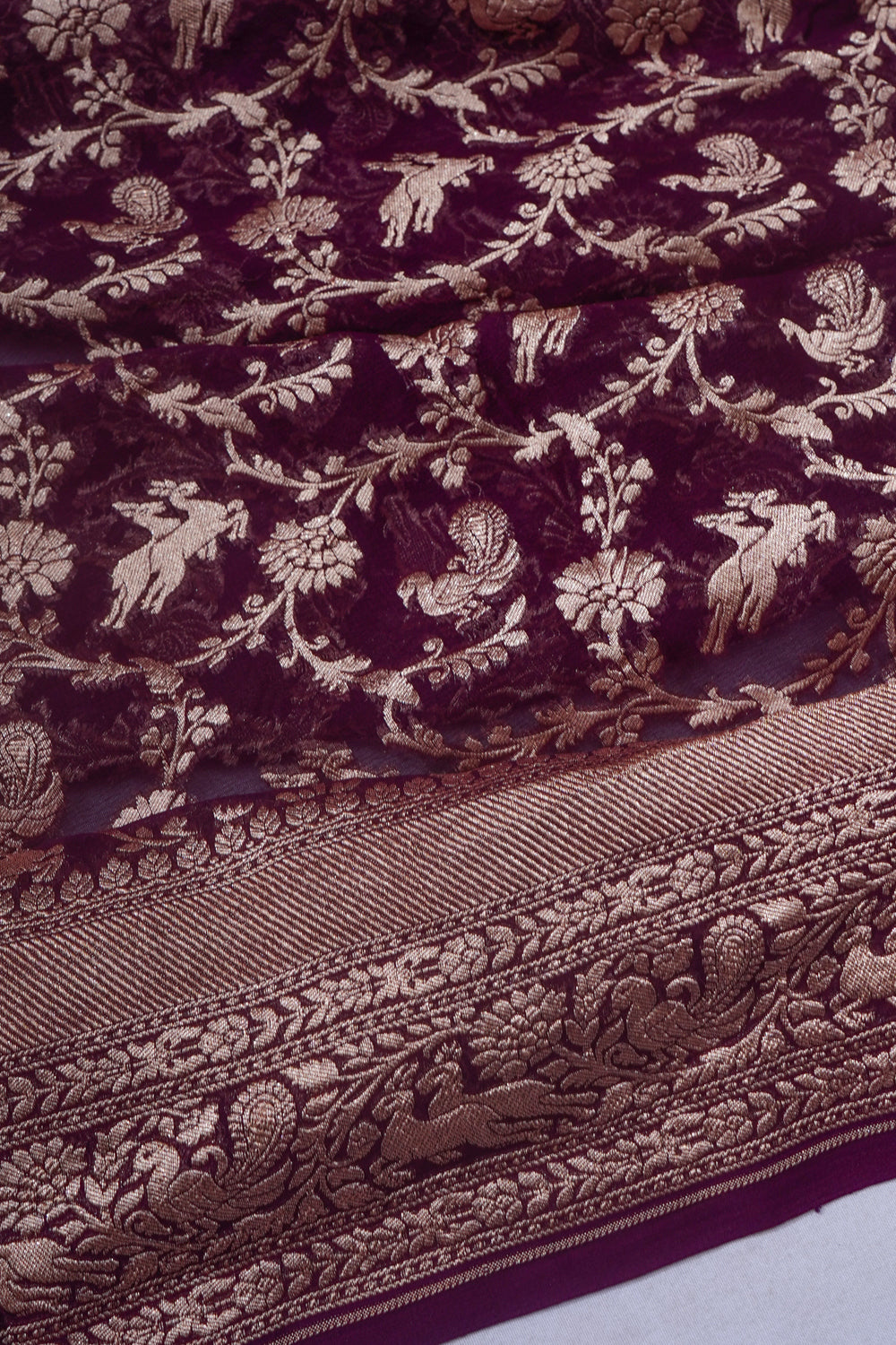 Banarasi Georgette Brocade Burgundy Saree