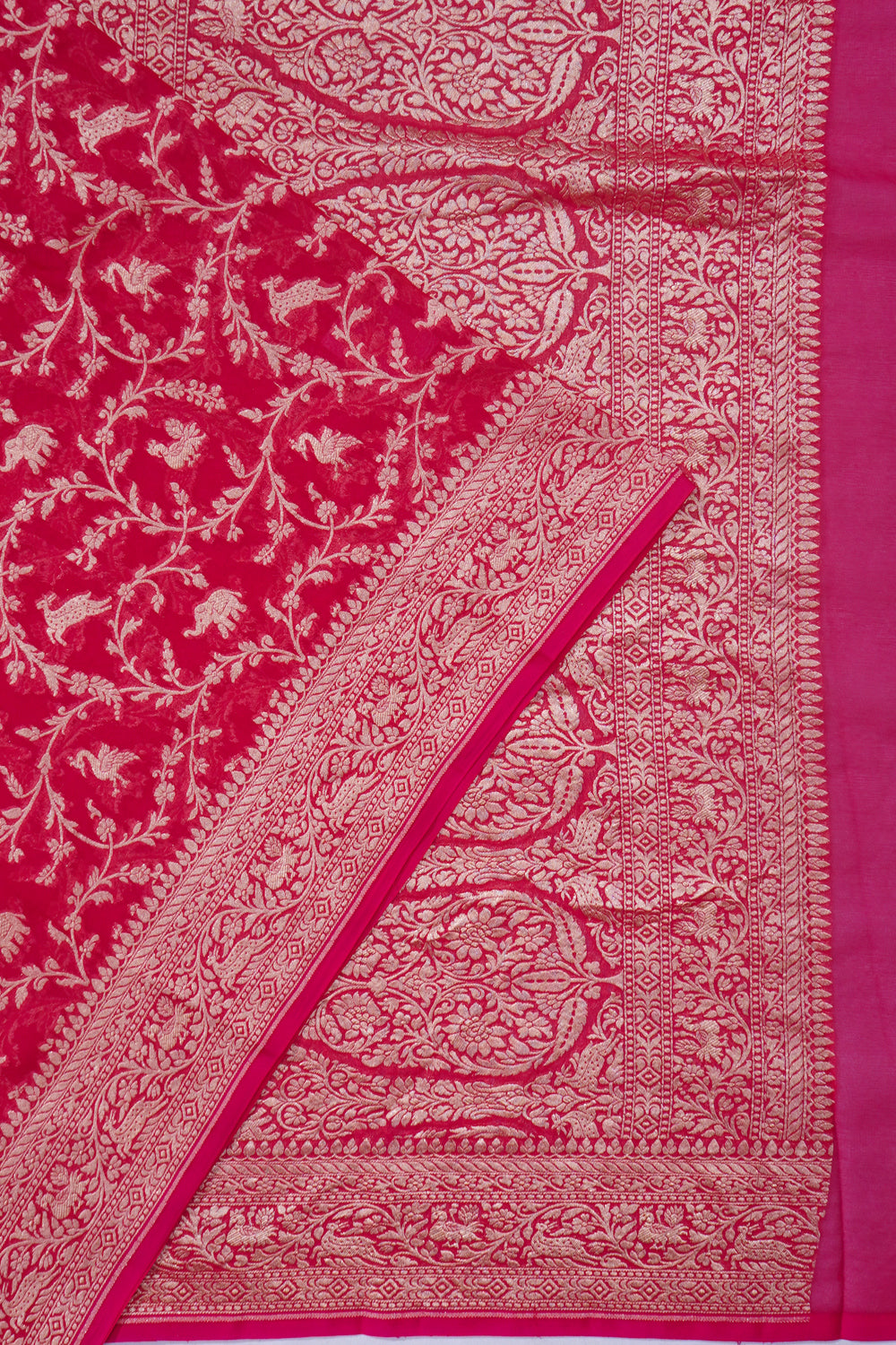 Banarasi Georgette Brocade Rani Pink Saree