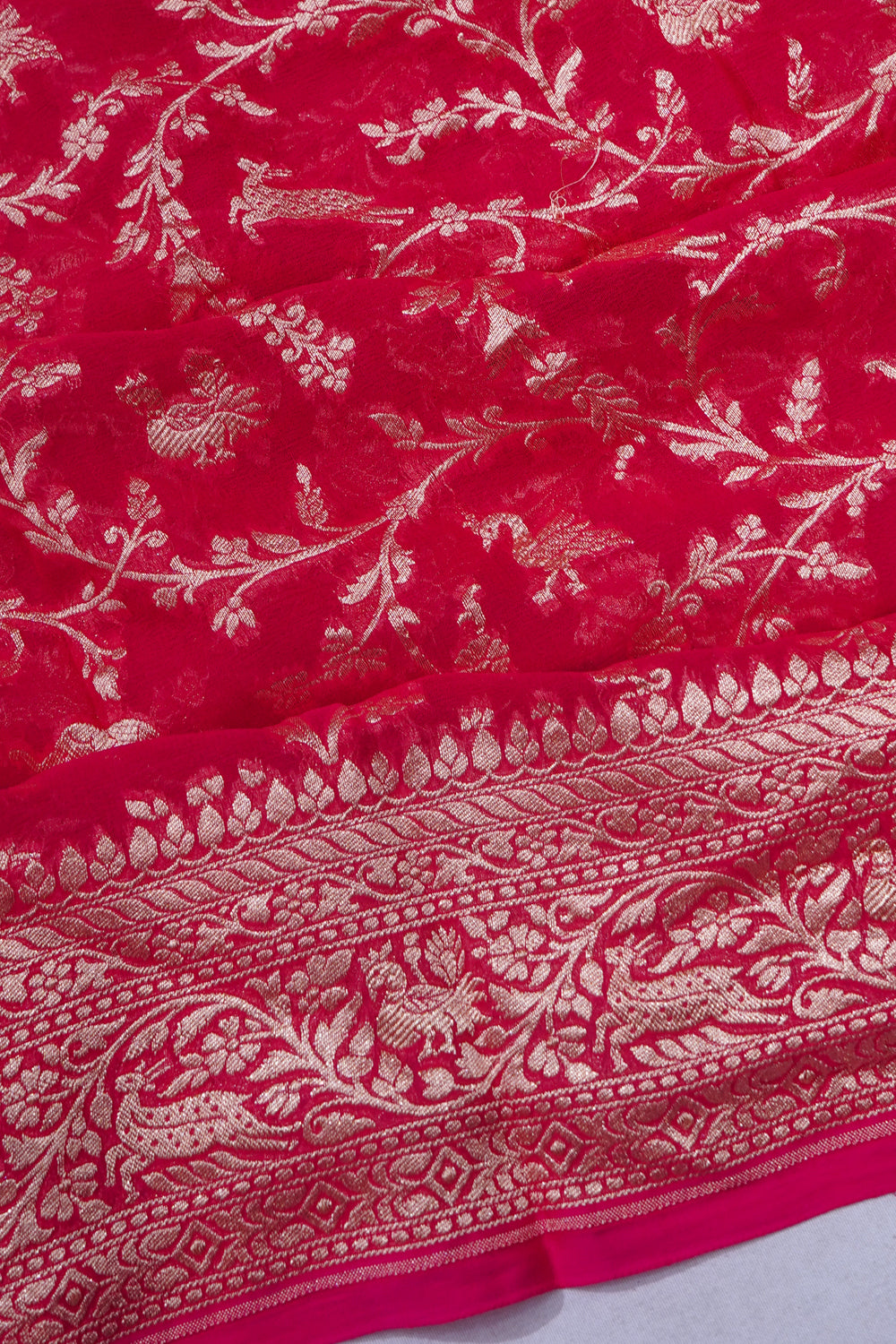 Banarasi Georgette Brocade Rani Pink Saree