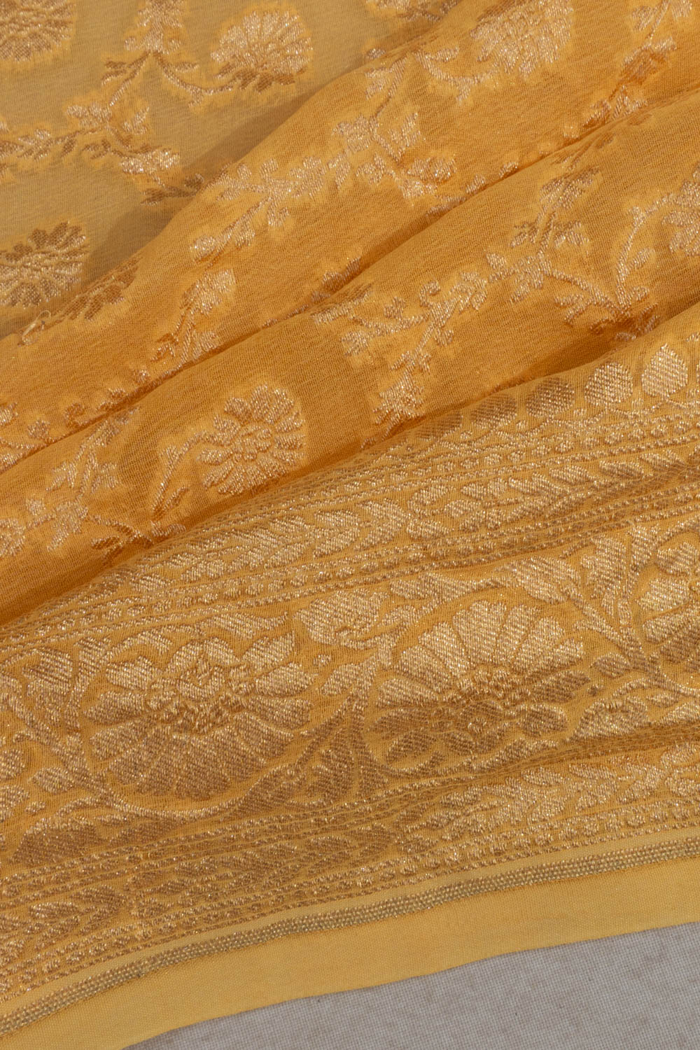 Banarasi Georgette Floral Brocade Yellow Saree