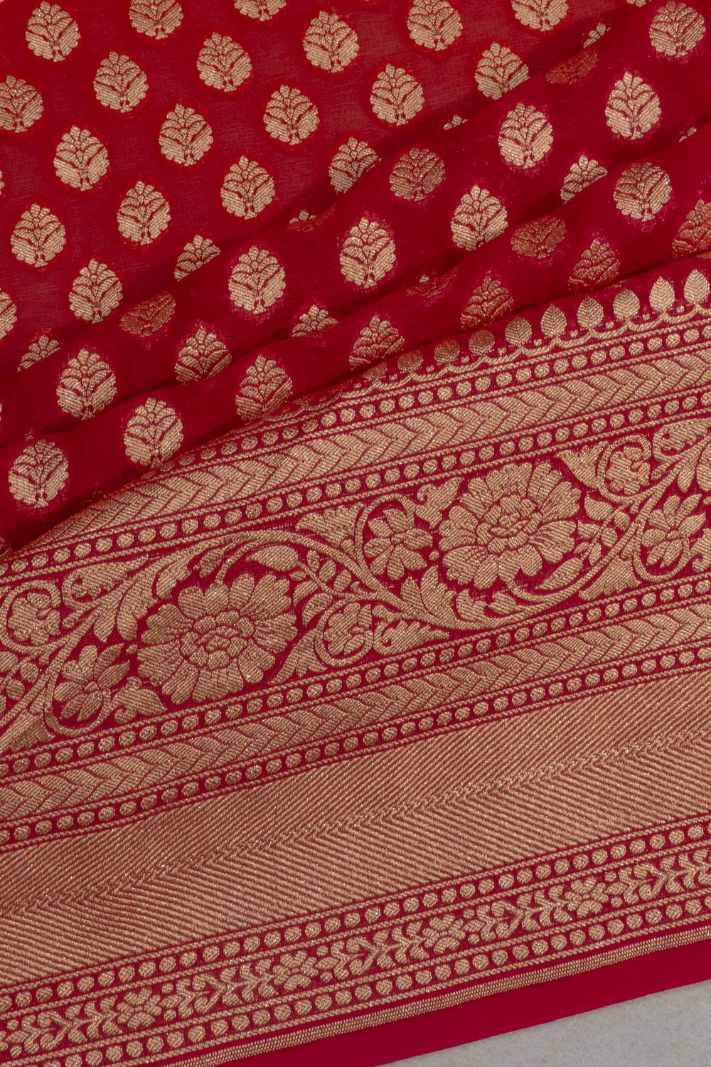 Banarasi Georgette Butta Red And Pink Saree
