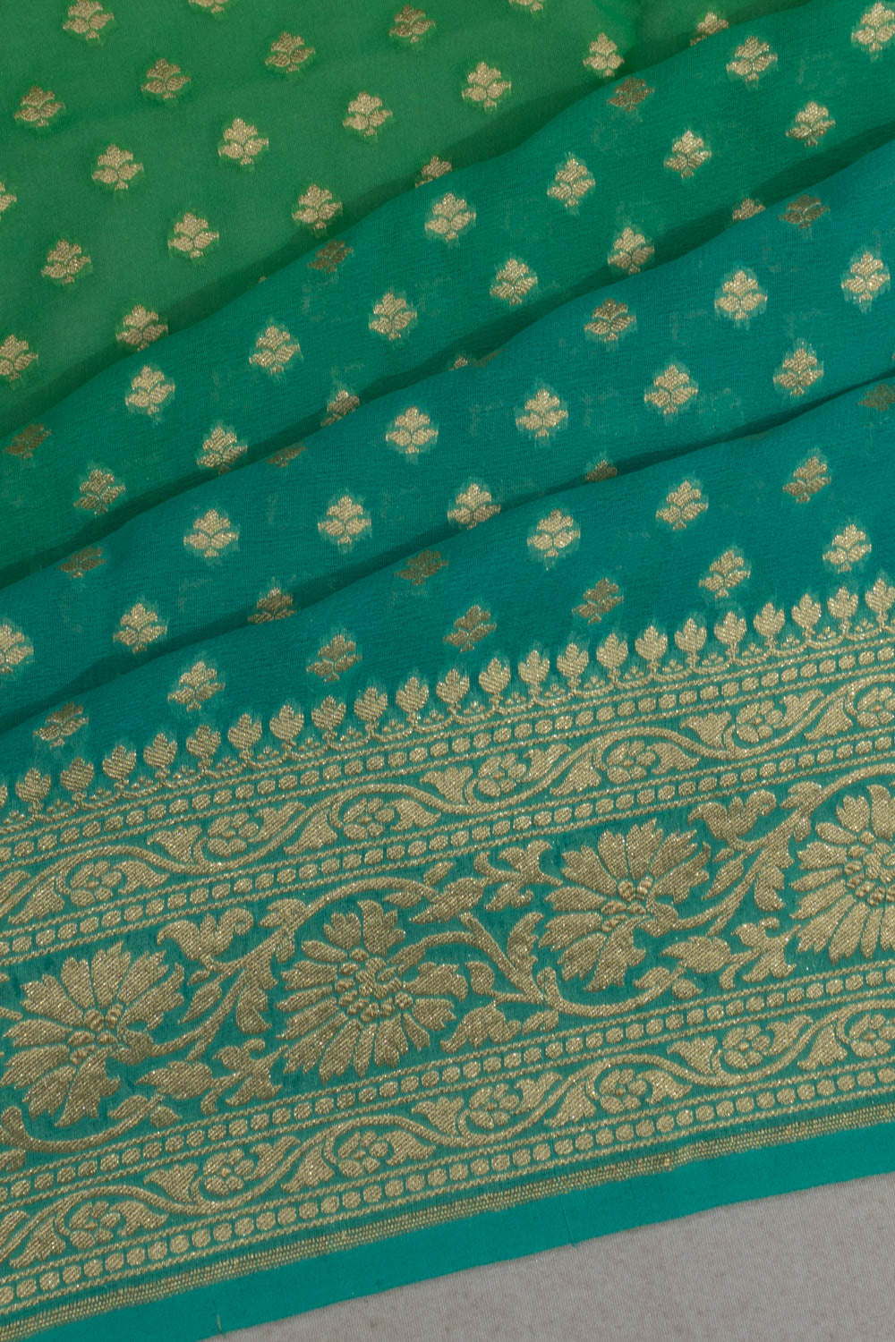 Banarasi Georgette Butta Green And Sea Green Saree