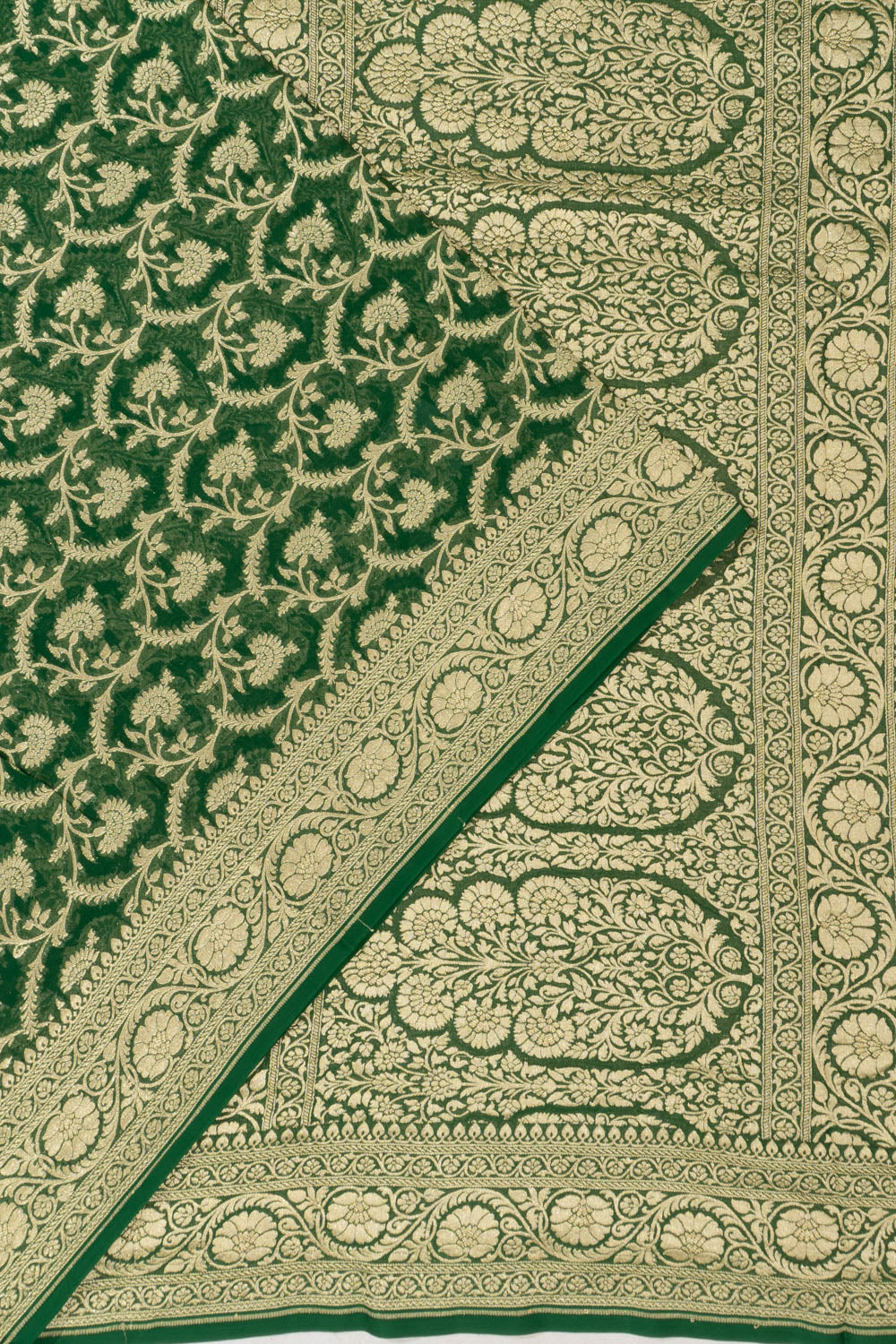 Banarasi Georgette Floral Brocade Dark Green Saree