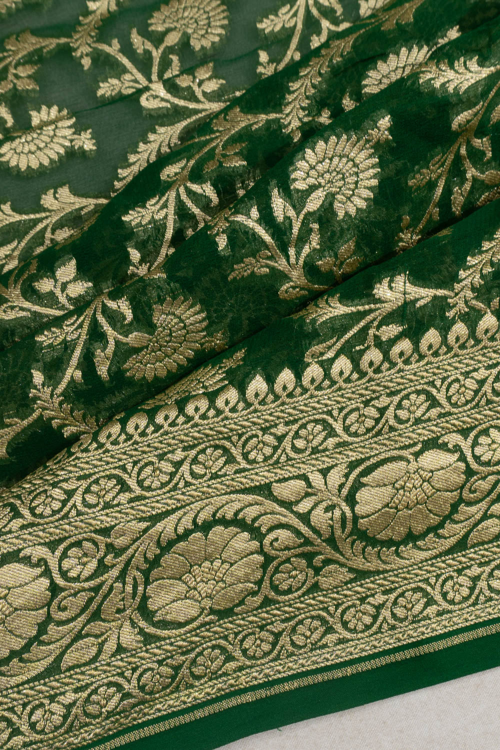 Banarasi Georgette Floral Brocade Dark Green Saree