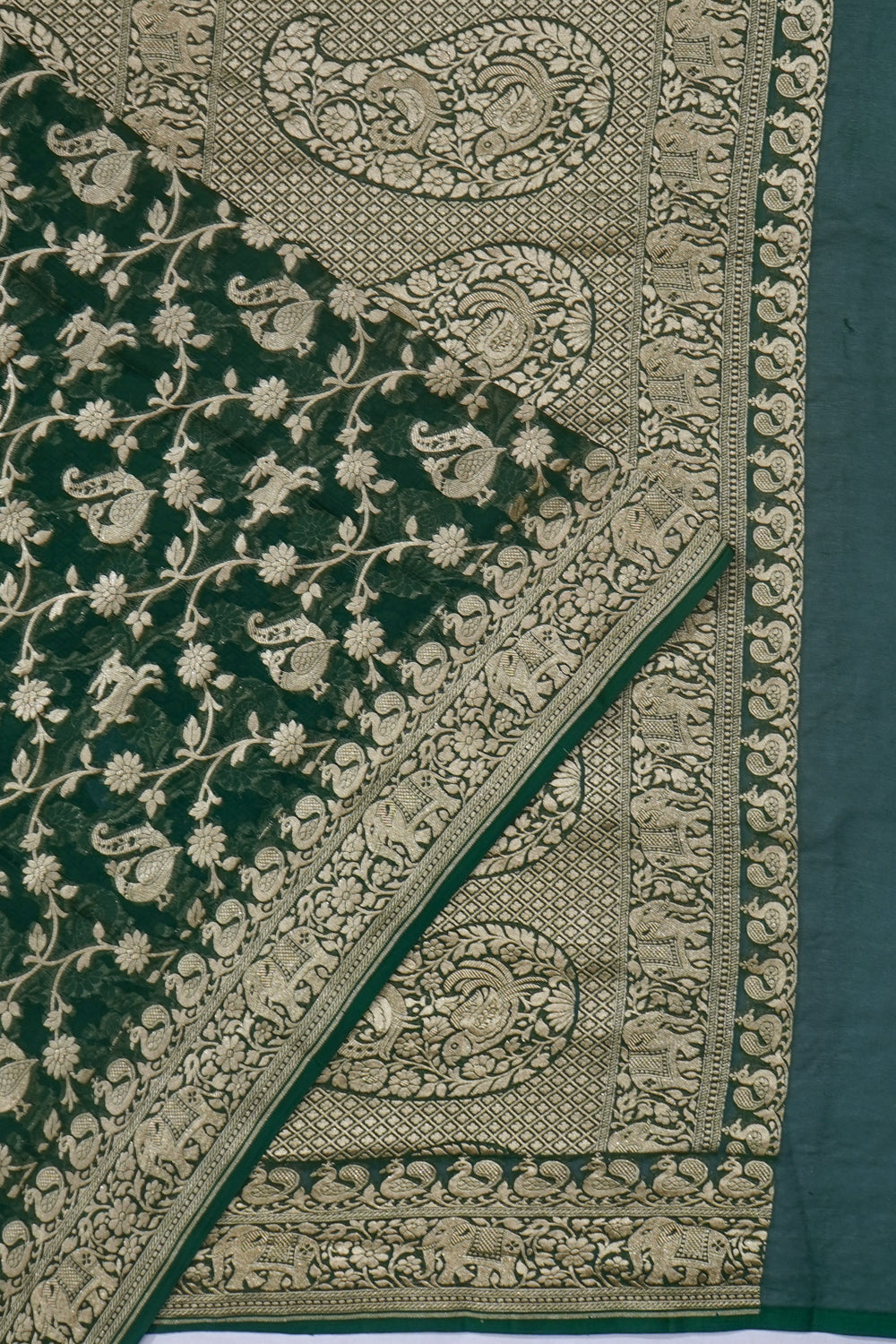 Banarasi Georgette Brocade Dark Green Saree