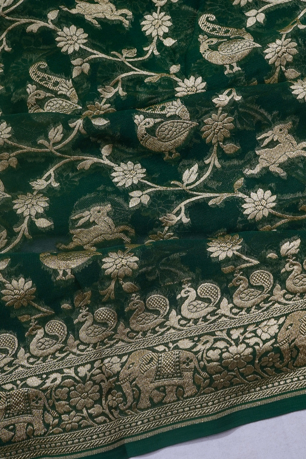 Banarasi Georgette Brocade Dark Green Saree