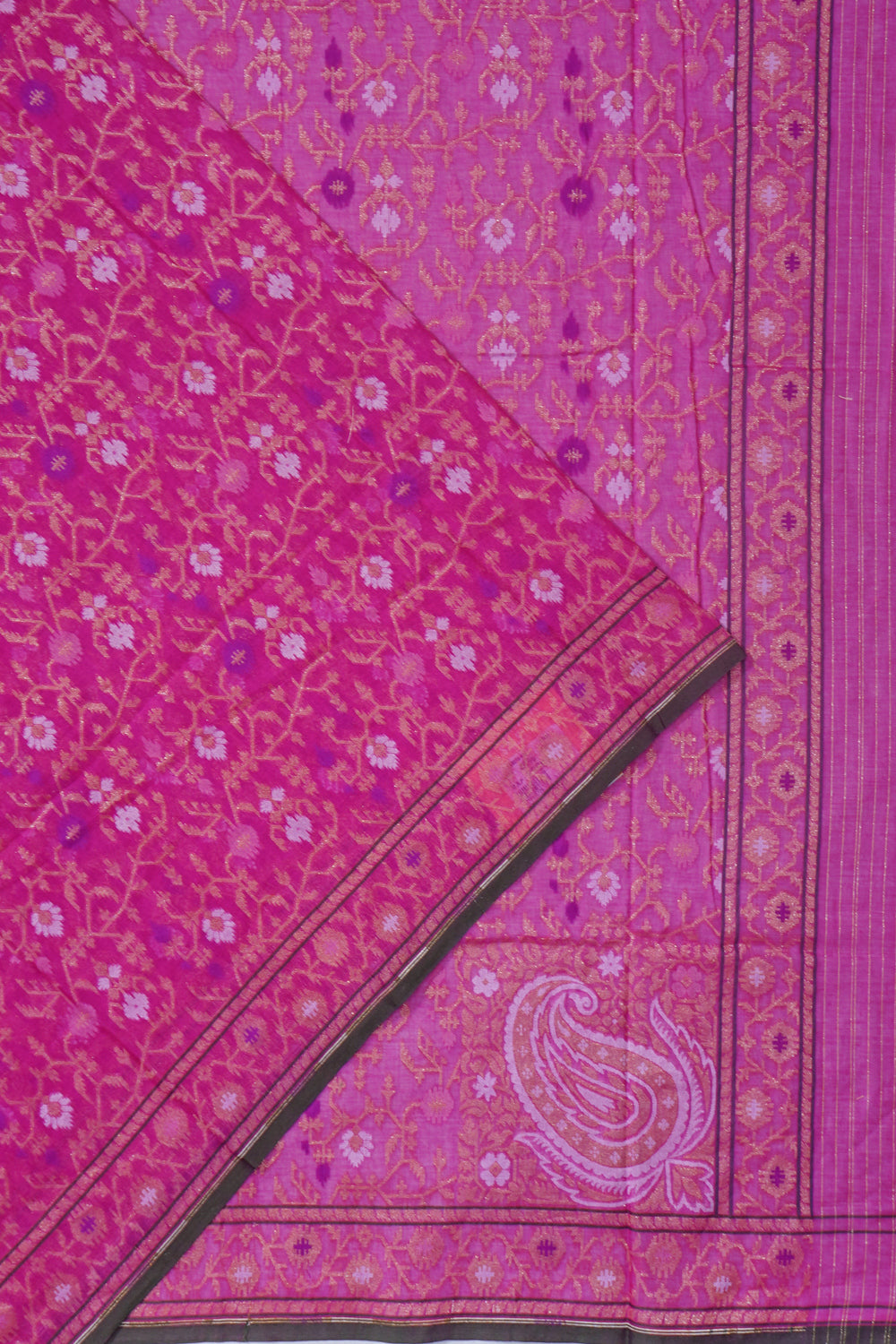 Banarasi Cotton Brocade Rani Pink Saree