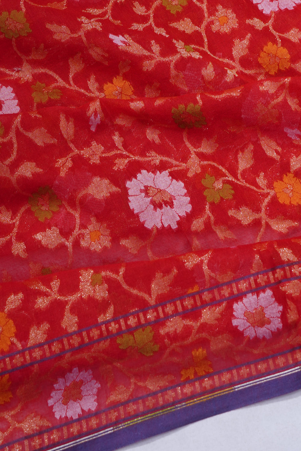 Banarasi Cotton Brocade Red Saree