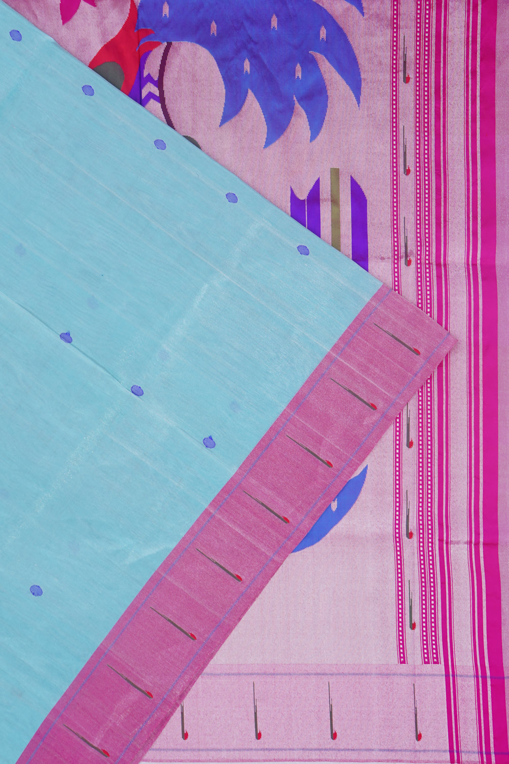 Paithani Silk Tissue Butta Sky Blue Saree With Single Muniya Border