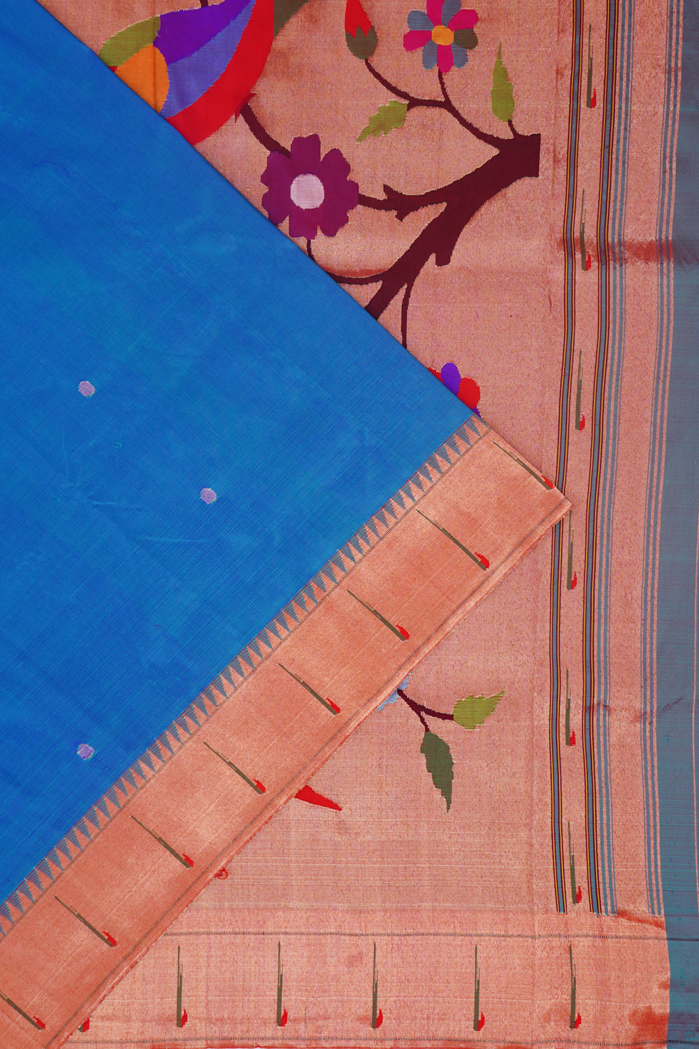 Paithani Silk Butta Royal Blue Saree With Single Muniya Border