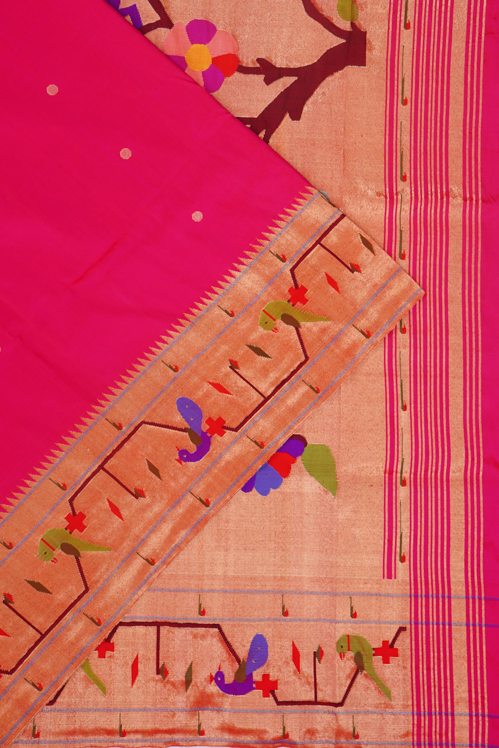 Paithani Silk Butta Rani Pink Saree With Akruthi Border