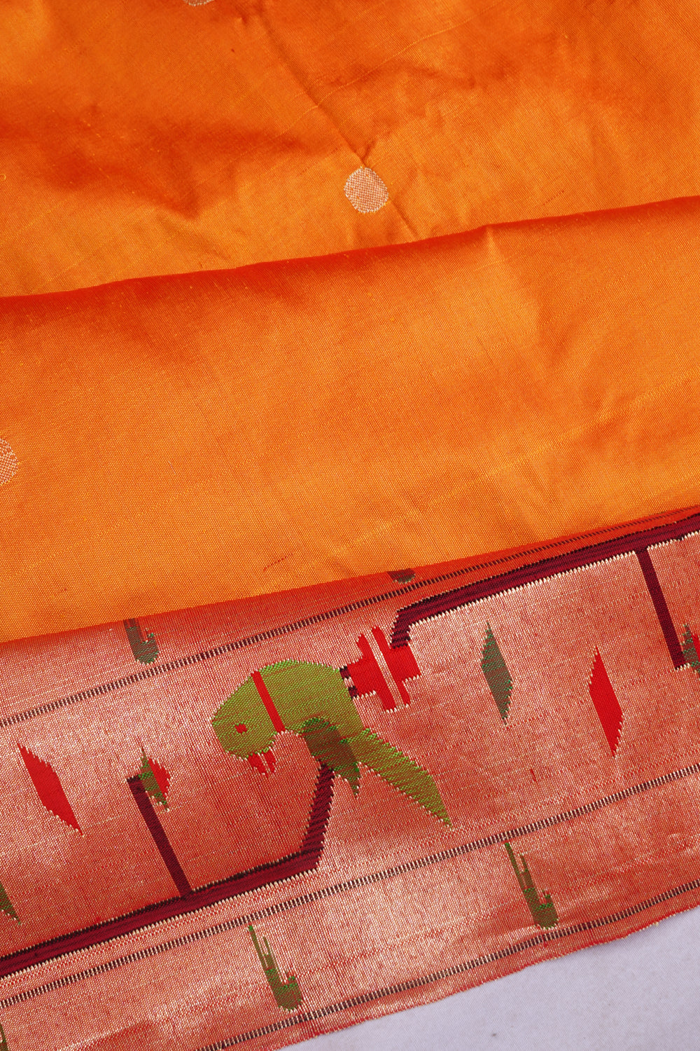 Paithani Silk Butta Mustard Orange Saree With Akruthi Border