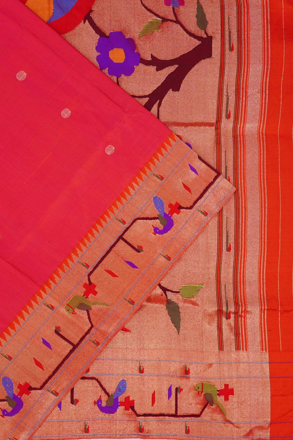 Paithani Silk Butta Pink Saree With Akruthi Border