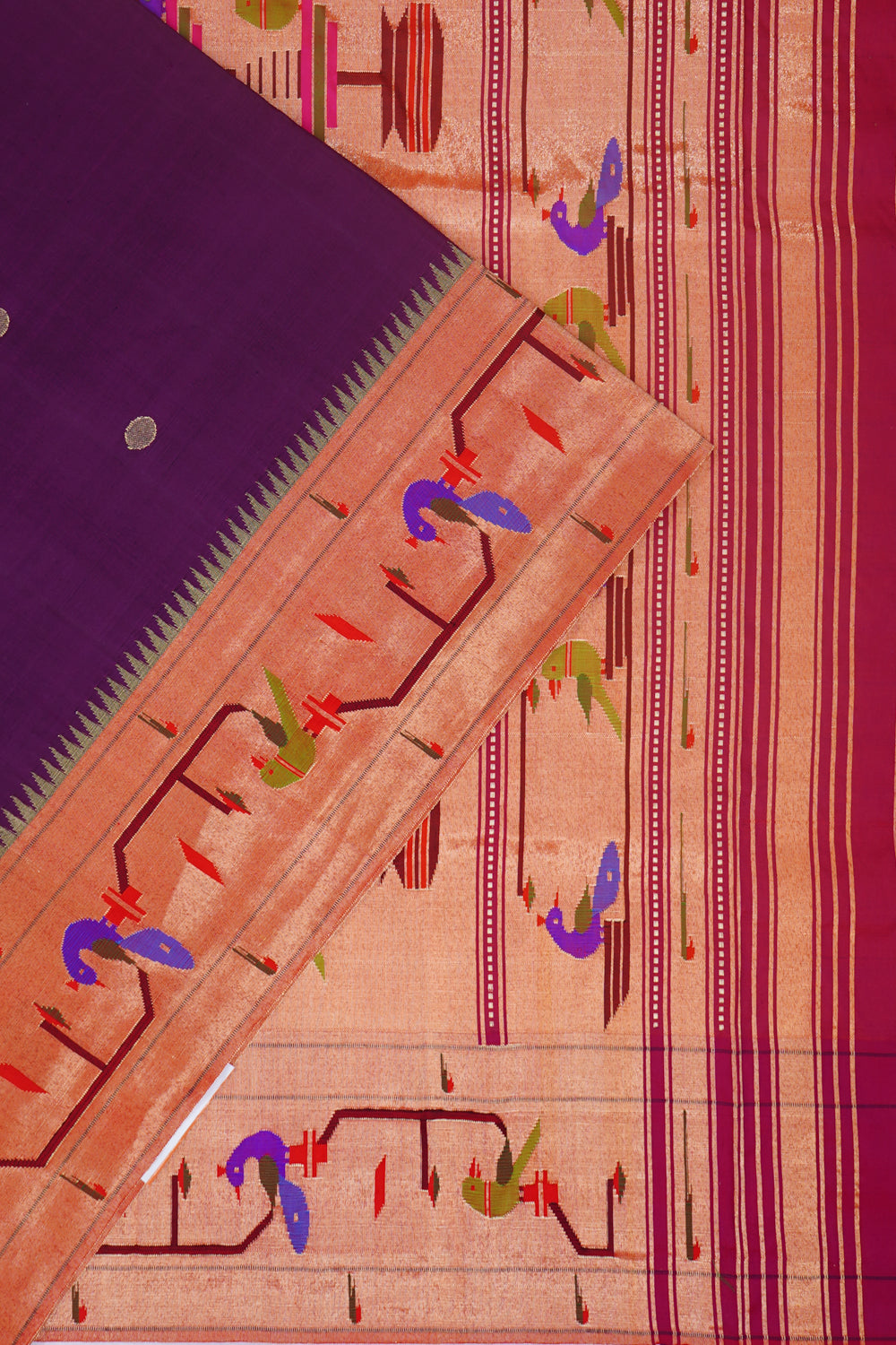 Paithani Silk Butta Purple Saree With Akruthi Border