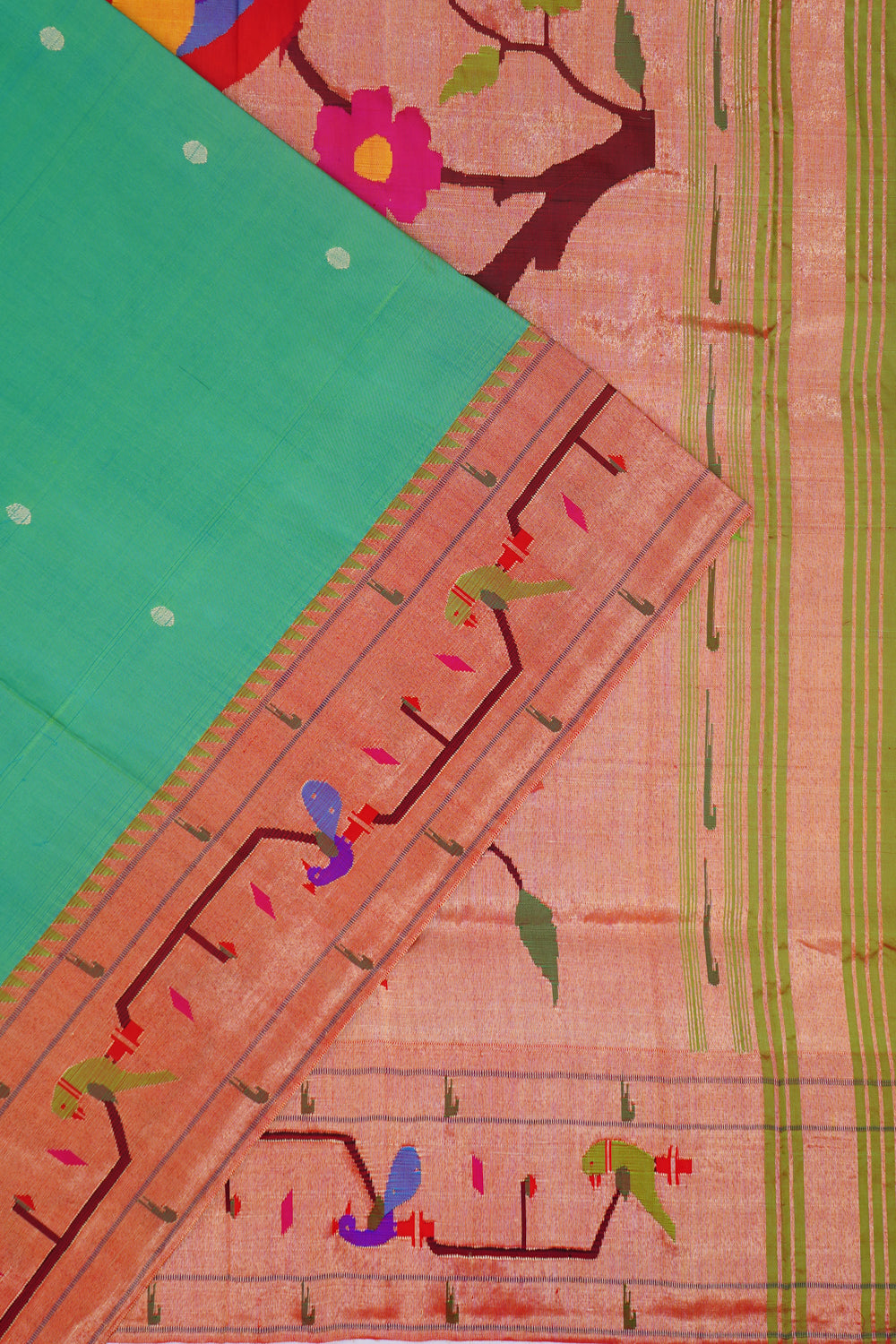 Paithani Silk Butta Pastel Green Saree With Akruthi Border