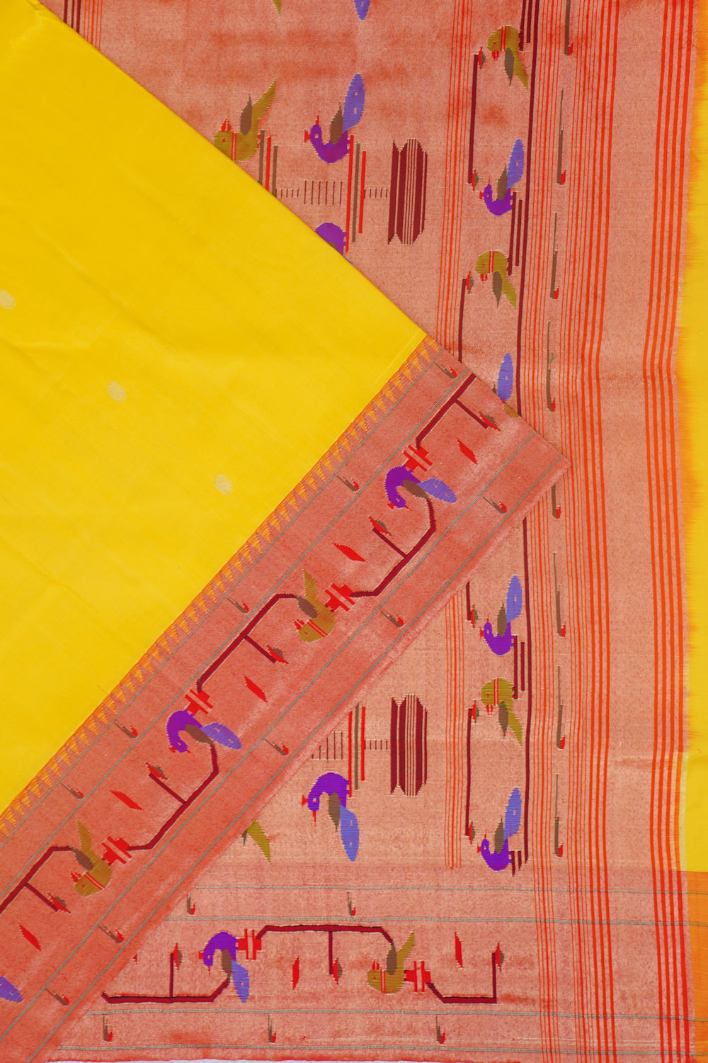 Paithani Silk Butta Lemon Yellow Saree With Akruthi Border