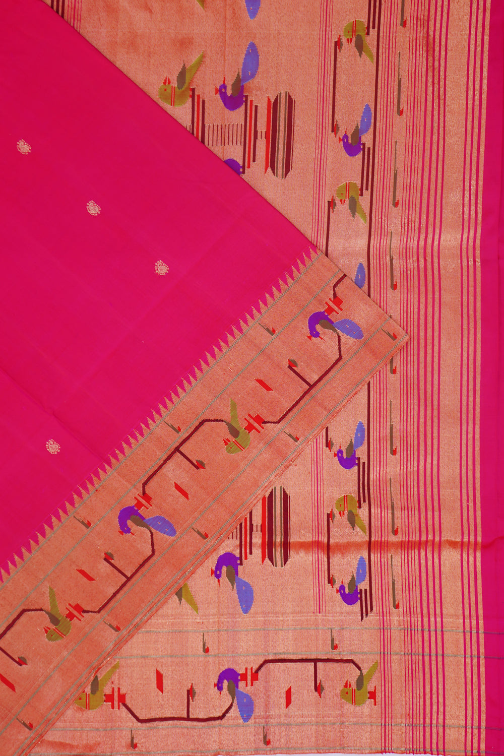 Paithani Silk Butta Pink Saree With Akruthi Border