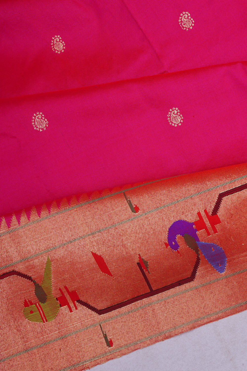 Paithani Silk Butta Pink Saree With Akruthi Border