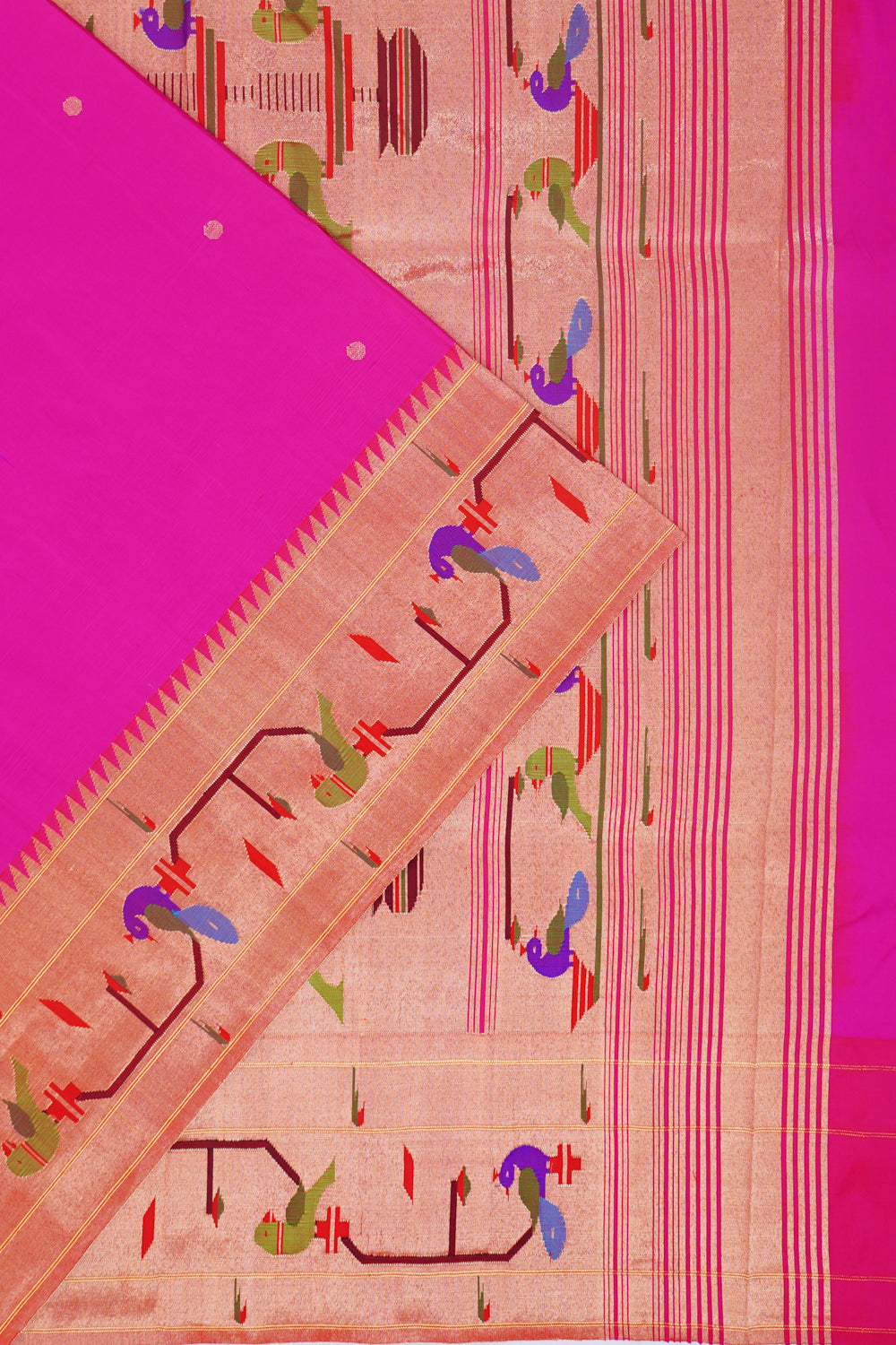Paithani Silk Butta Pink Saree With Akruthi Border