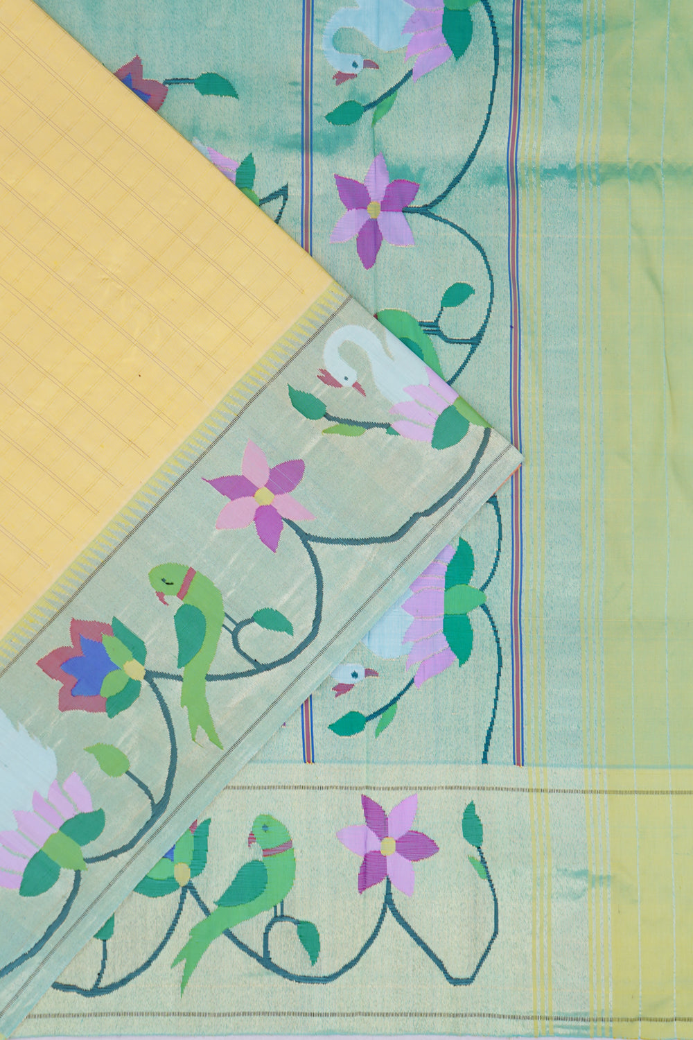 Paithani Silk Checks Yellow Saree