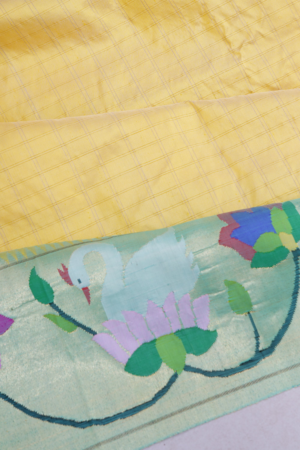 Paithani Silk Checks Yellow Saree