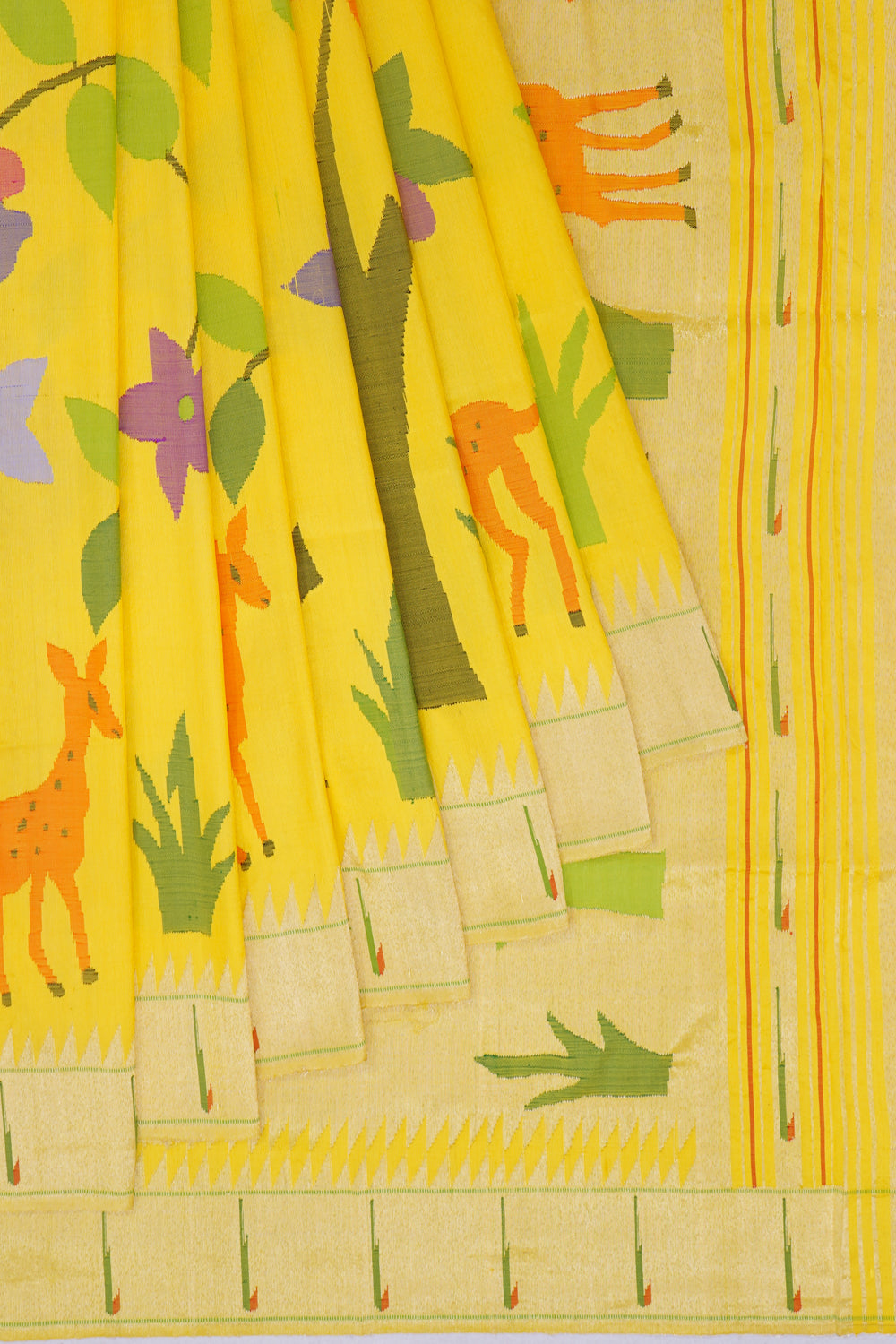 Paithani Silk All Over Jaal Yellow Saree