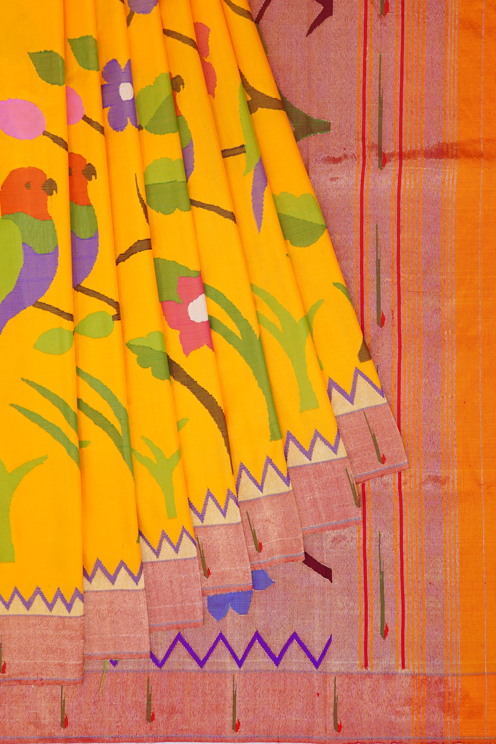 Paithani Silk All Over Jaal Yellow Saree