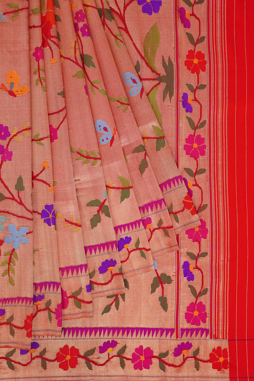 Paithani Silk Tissue All Over Jaal Red Saree