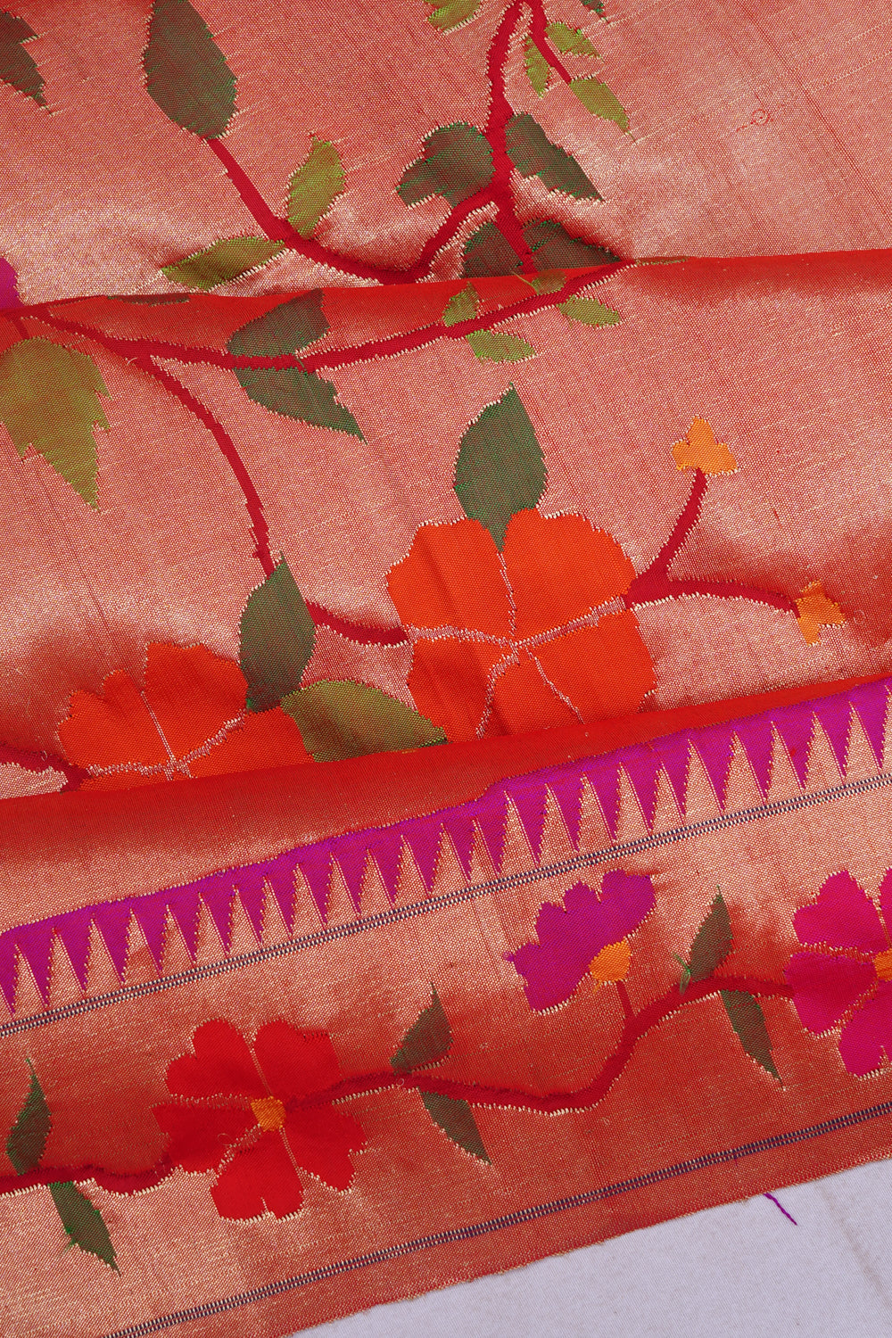 Paithani Silk Tissue All Over Jaal Red Saree