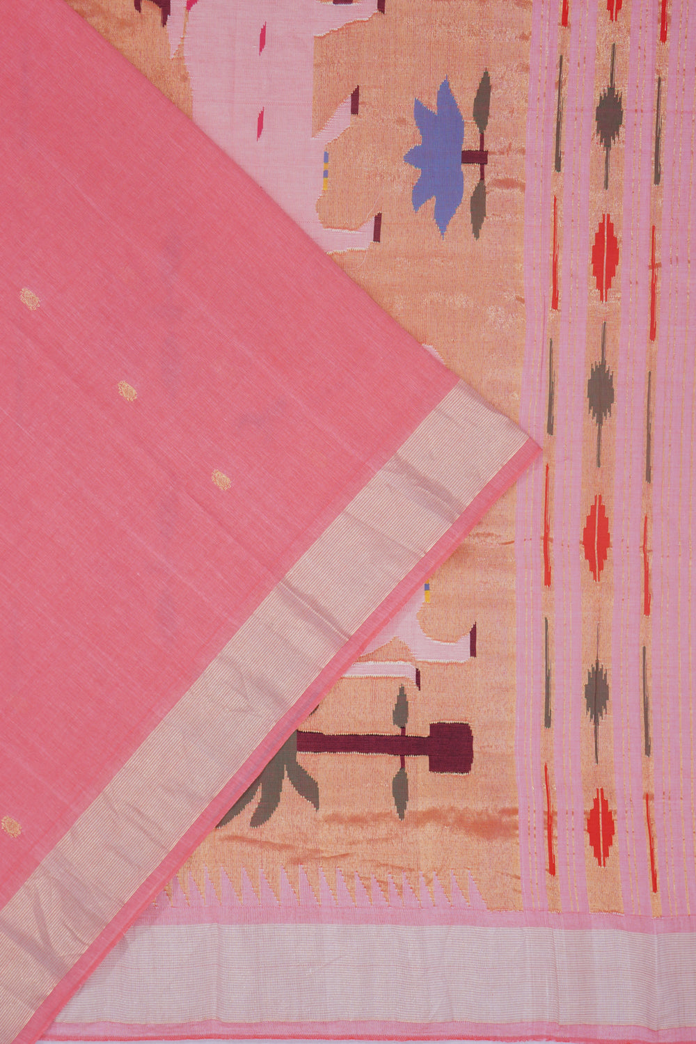 Paithani Cotton Butta Pink Saree