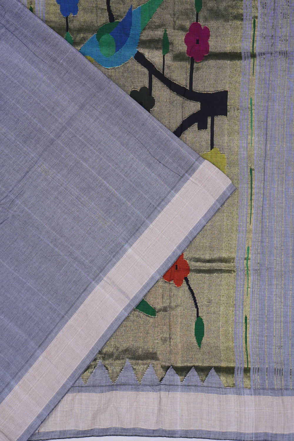 Paithani Cotton Butta Grey Saree