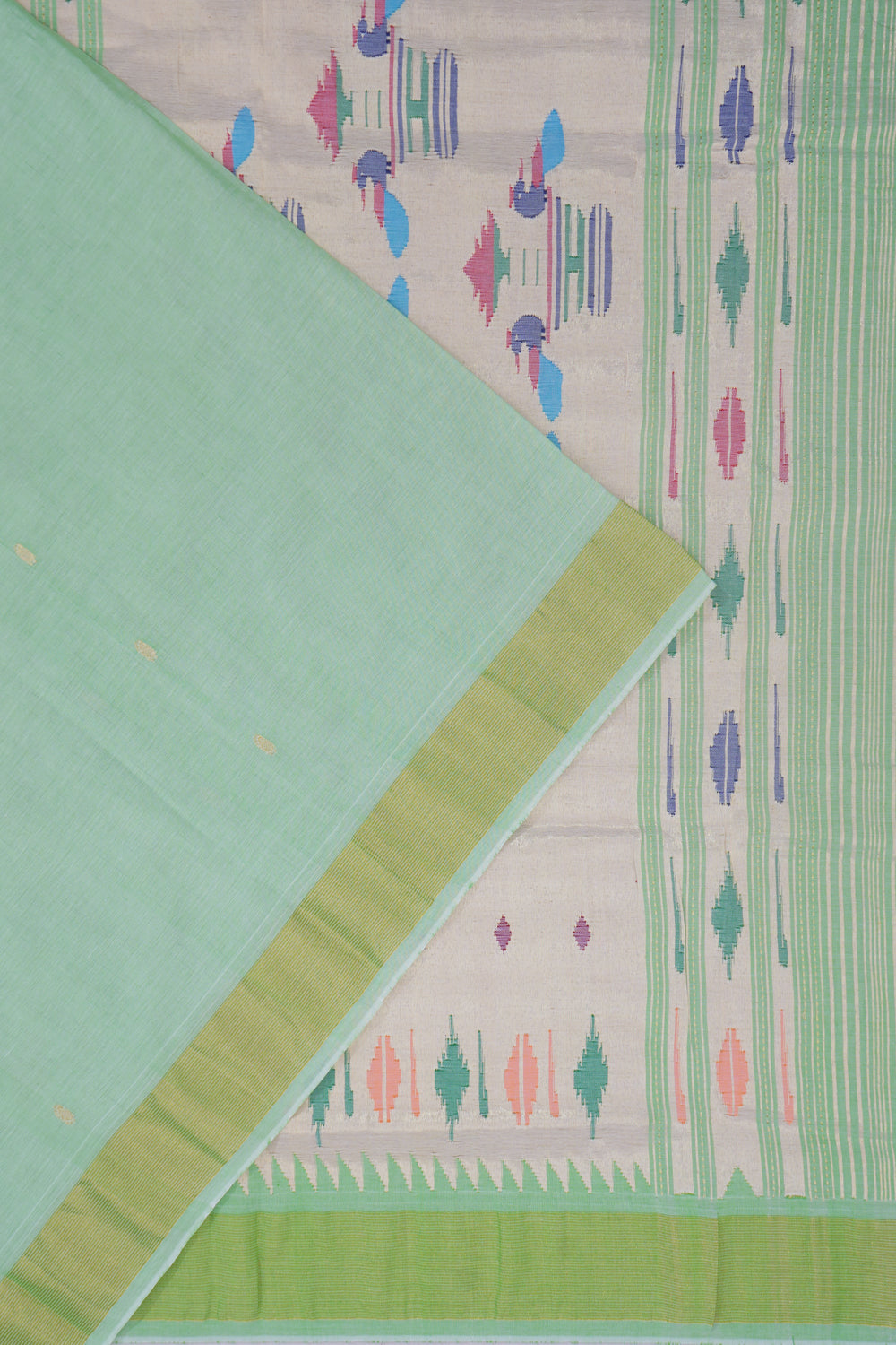 Paithani Cotton Butta Pastel Green Saree