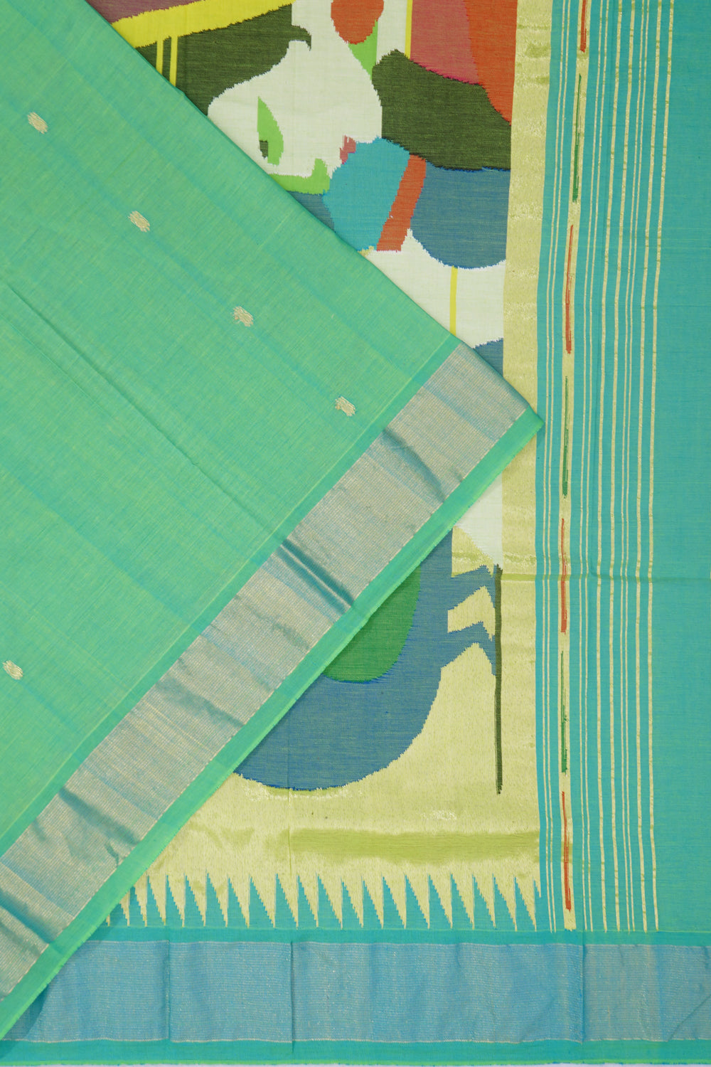 Paithani Cotton Butta Green Saree