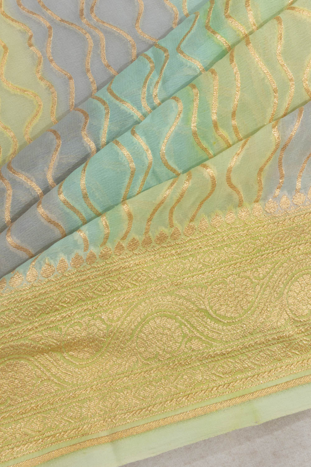 Banarasi Georgette Zig Zag Lines Light Green Saree