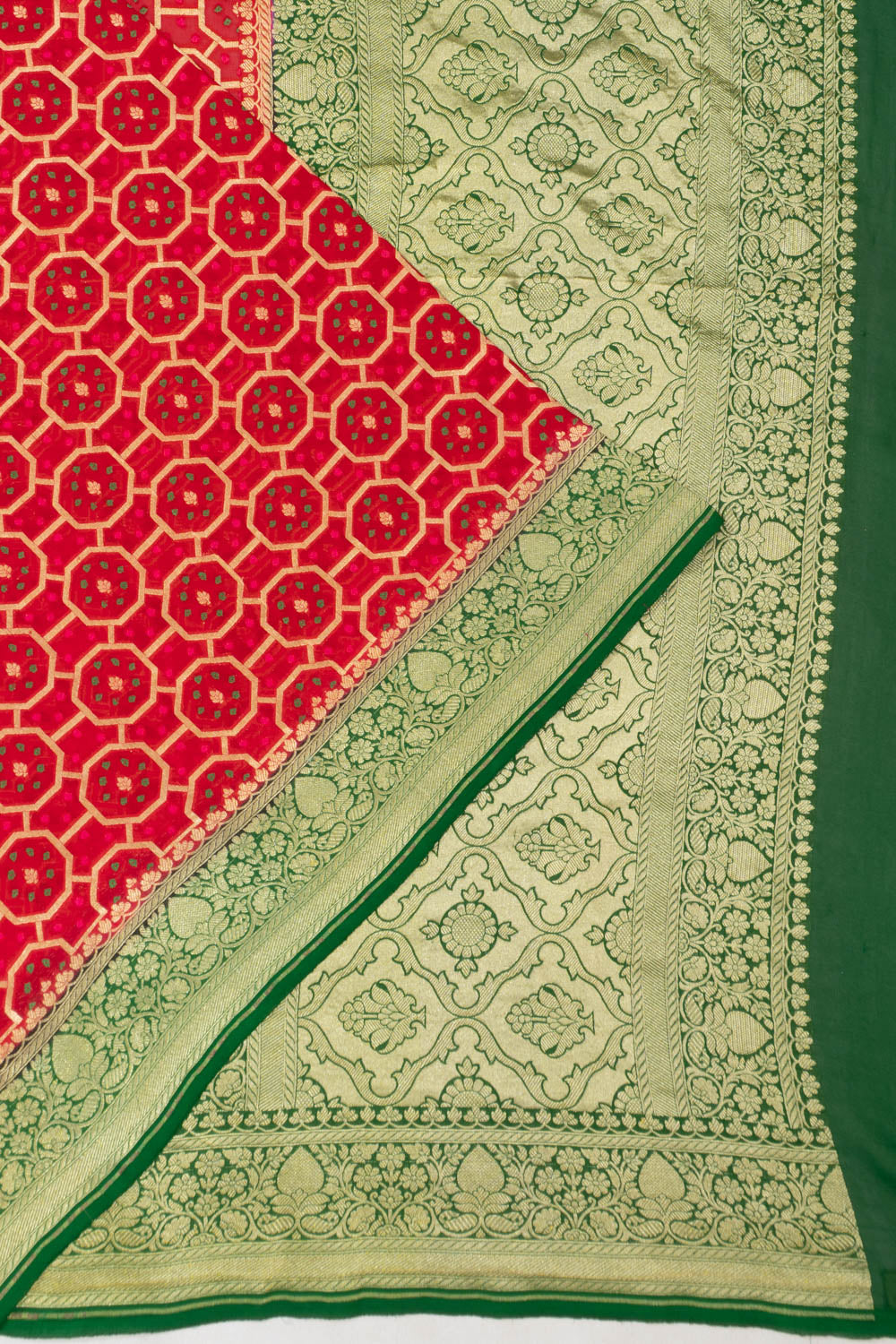 Banarasi Georgette Bandhani Inspired Brocade Red Saree