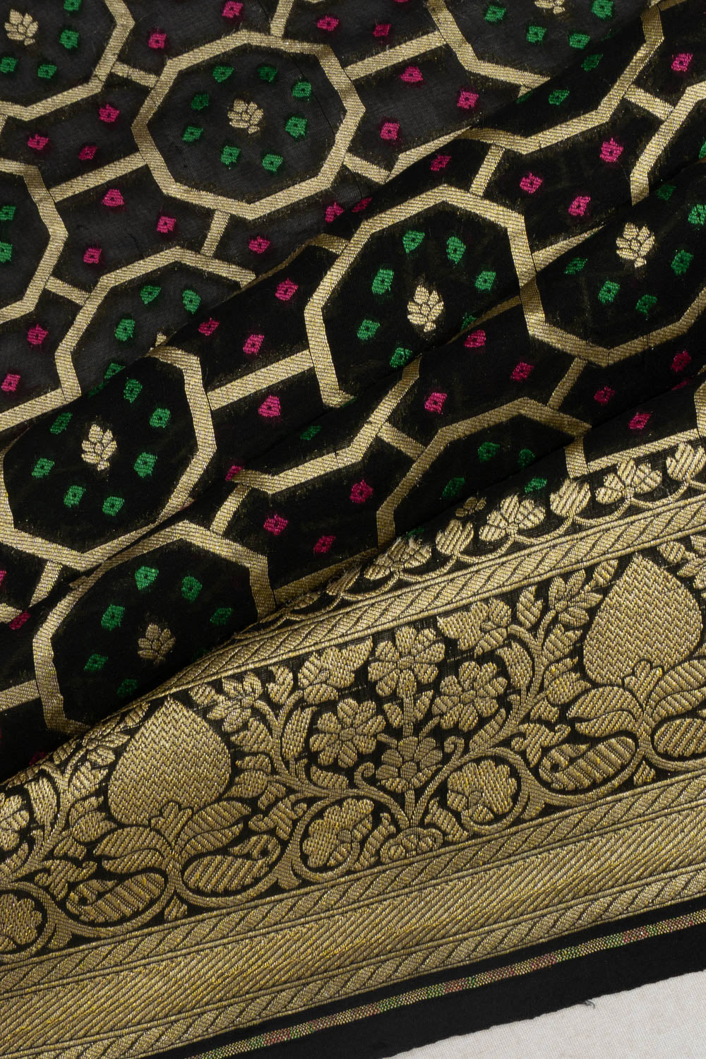 Banarasi Georgette Bandhani Inspired Brocade Black Saree