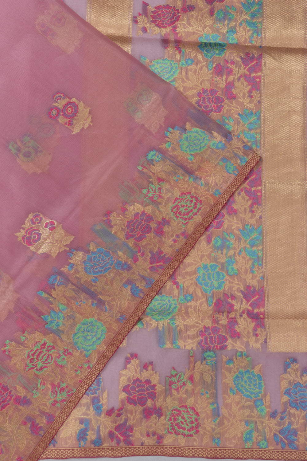 Banarasi Kora Organza Butta Pink Saree