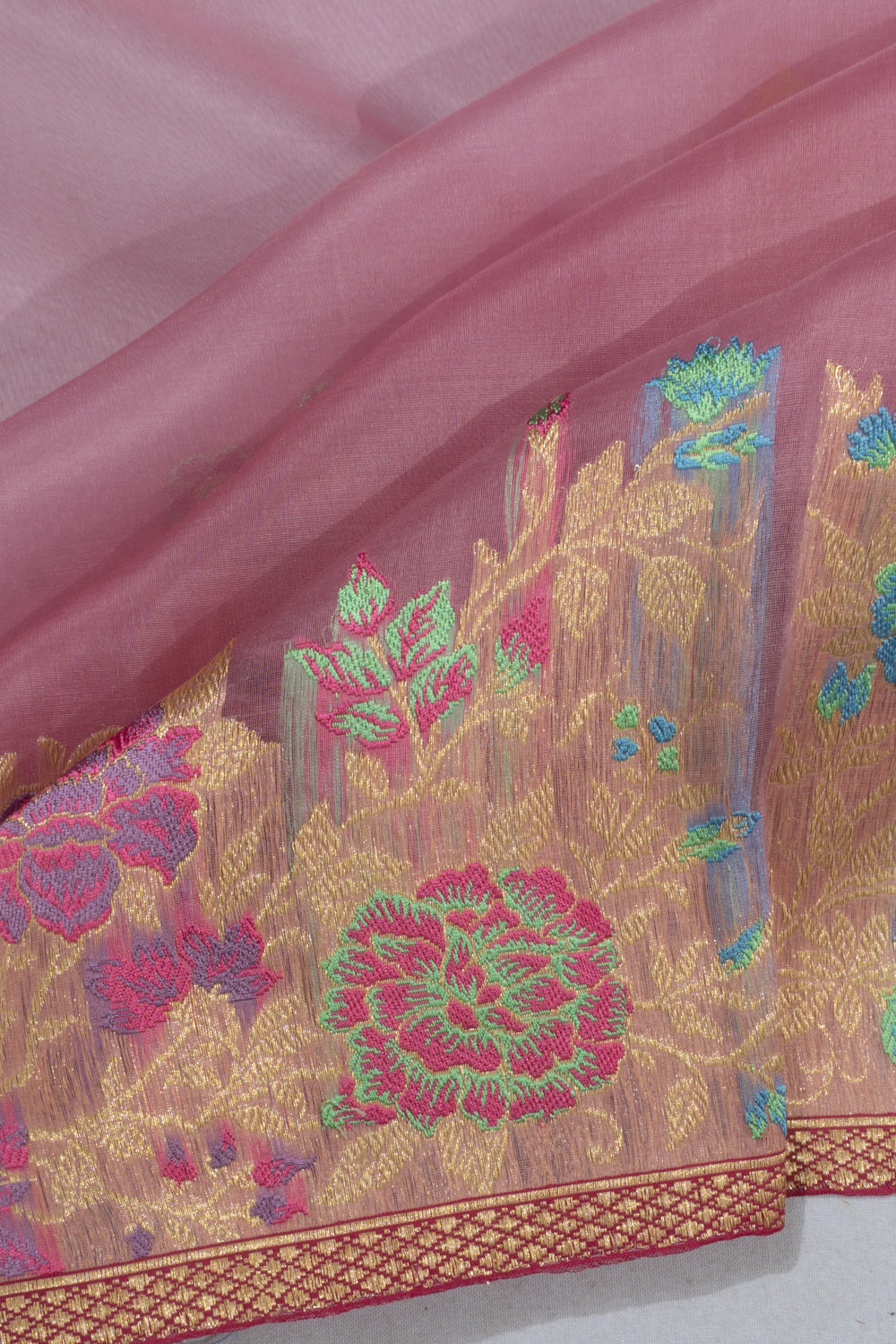 Banarasi Kora Organza Butta Pink Saree
