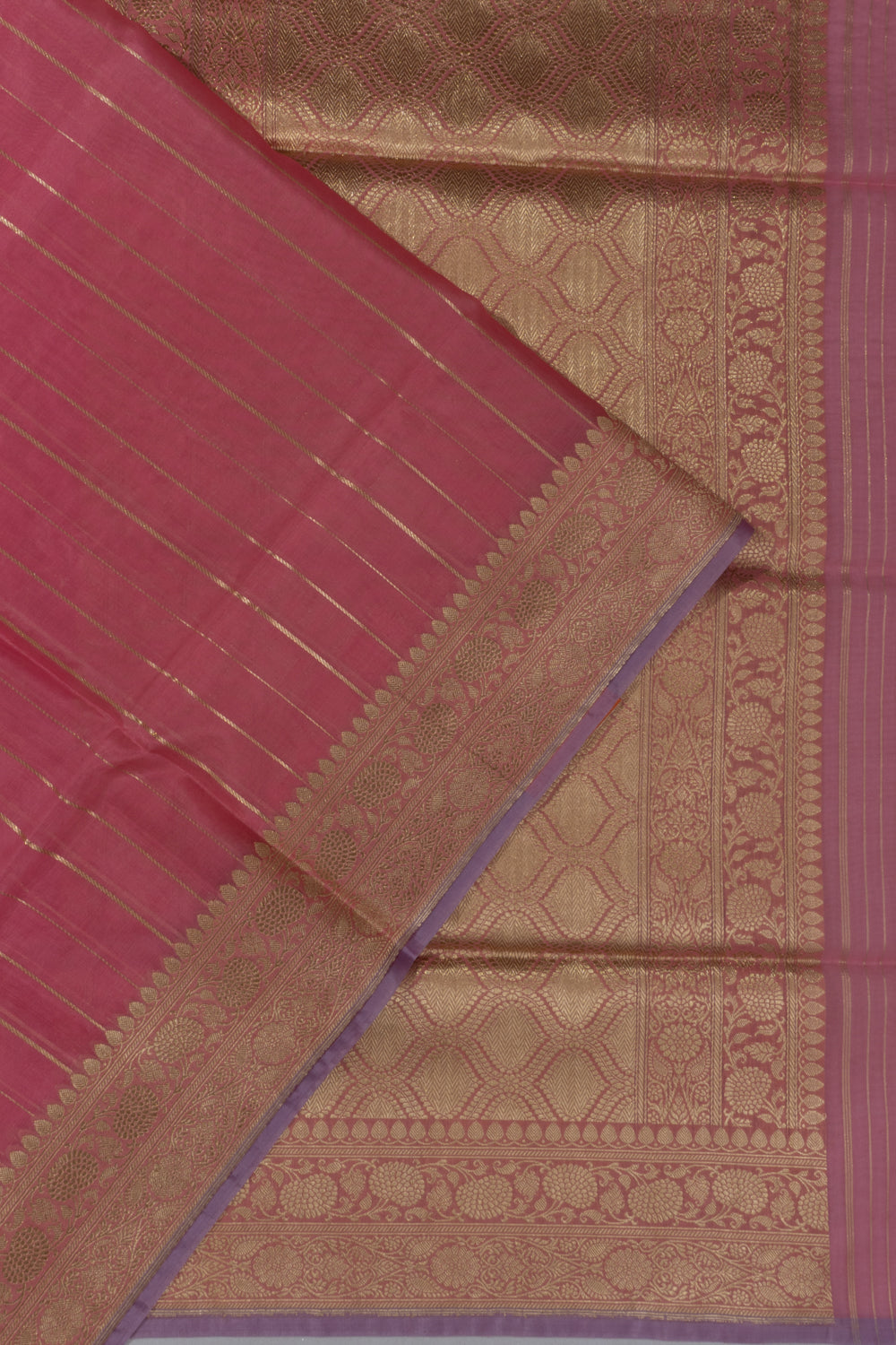 Banarasi Kora Organza Vertical Lines Pink Saree