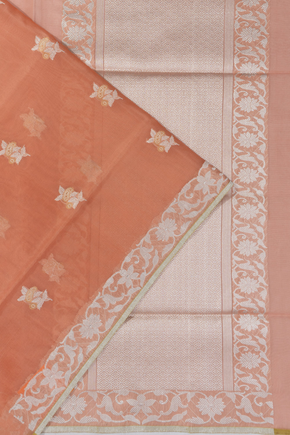 Banarasi Kora Organza Butta Orange Saree